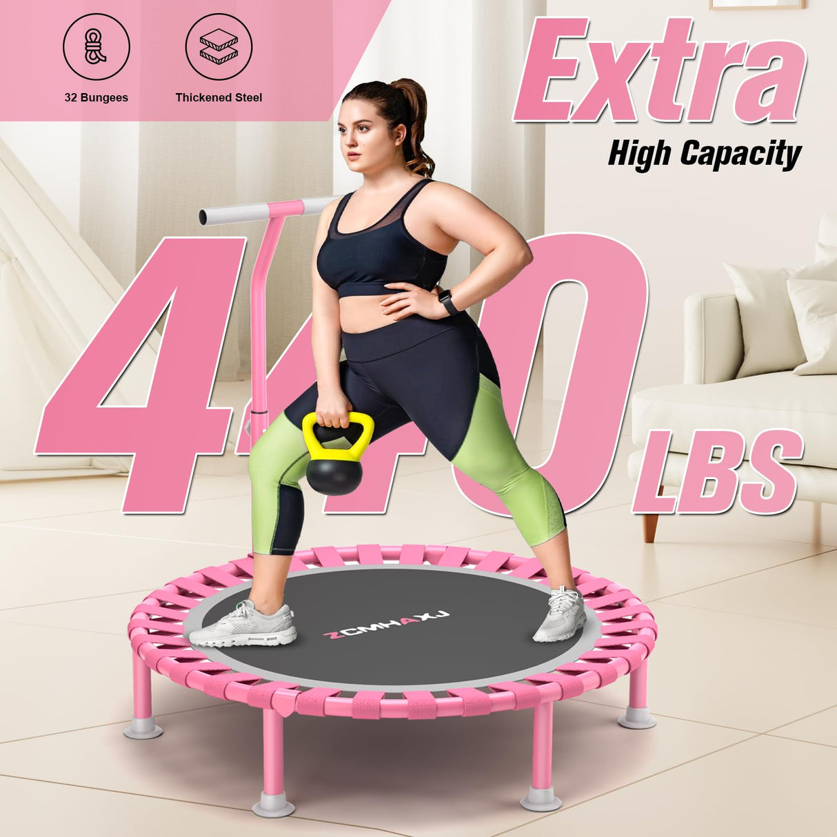 ZCMHAXJ Foldable Mini Trampoline, 40" Rebounder Trampoline for Adults & Kids, 450lbs Capacity with T-Shaped Adjustable Bar, Indoor Fitness Workout Exercise Equipment ZCMHAXJ