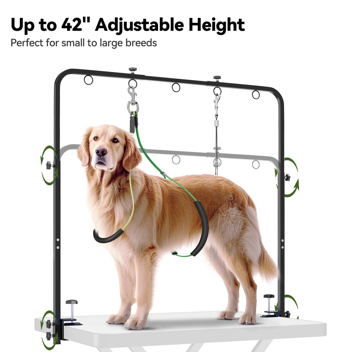 Josmimic Adjustable Dog Grooming Arm for Table: 42'' Height, 27''–39'' Width, Clamp Fits Up to 2.76'', with Hammock & 2 Nooses – Portable Pet Grooming Station for Nail Trimming, Cats & Dogs at Home Josmimic