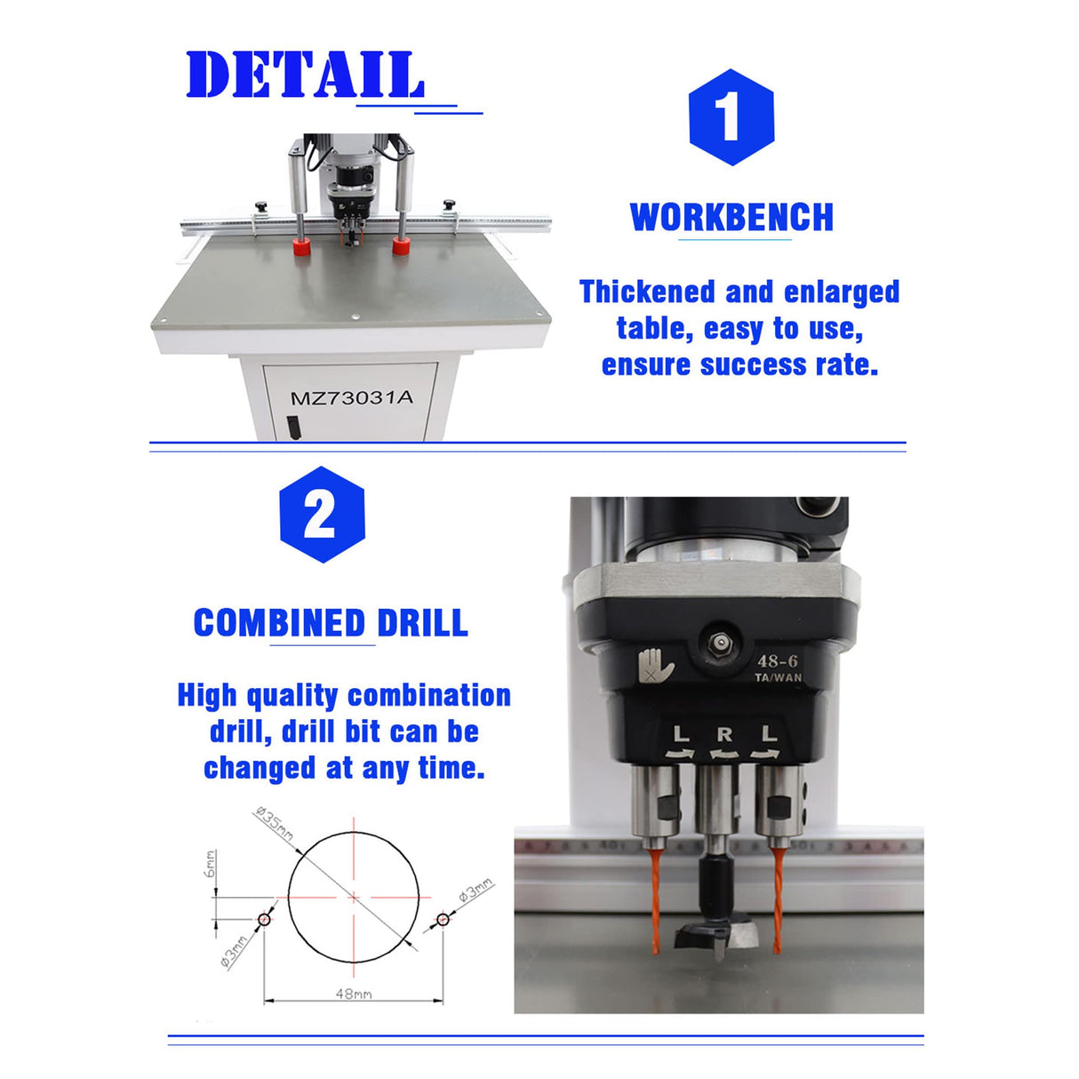 LGXEnzhuo 110V Pneumatic Hinge Boring Insertion Machine Single Head Hinge Drill Hinge Drilling Machine for Drilling Wardrobe Door Kitchen Cabinet Door Bookcase Door 3Z-48-6 1.5KW LGXEnzhuo