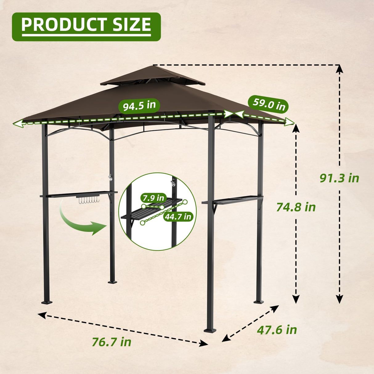 Patiomore Grill Gazebo Canopy, 8'x 5'Outdoor Double Tiered BBQ Gazebo Canopy Tent w/Air Vent, Tent Hardtop Sun Shade Shelter for Outdoor Patio, Backyard, Deck (Brown) Patiomore