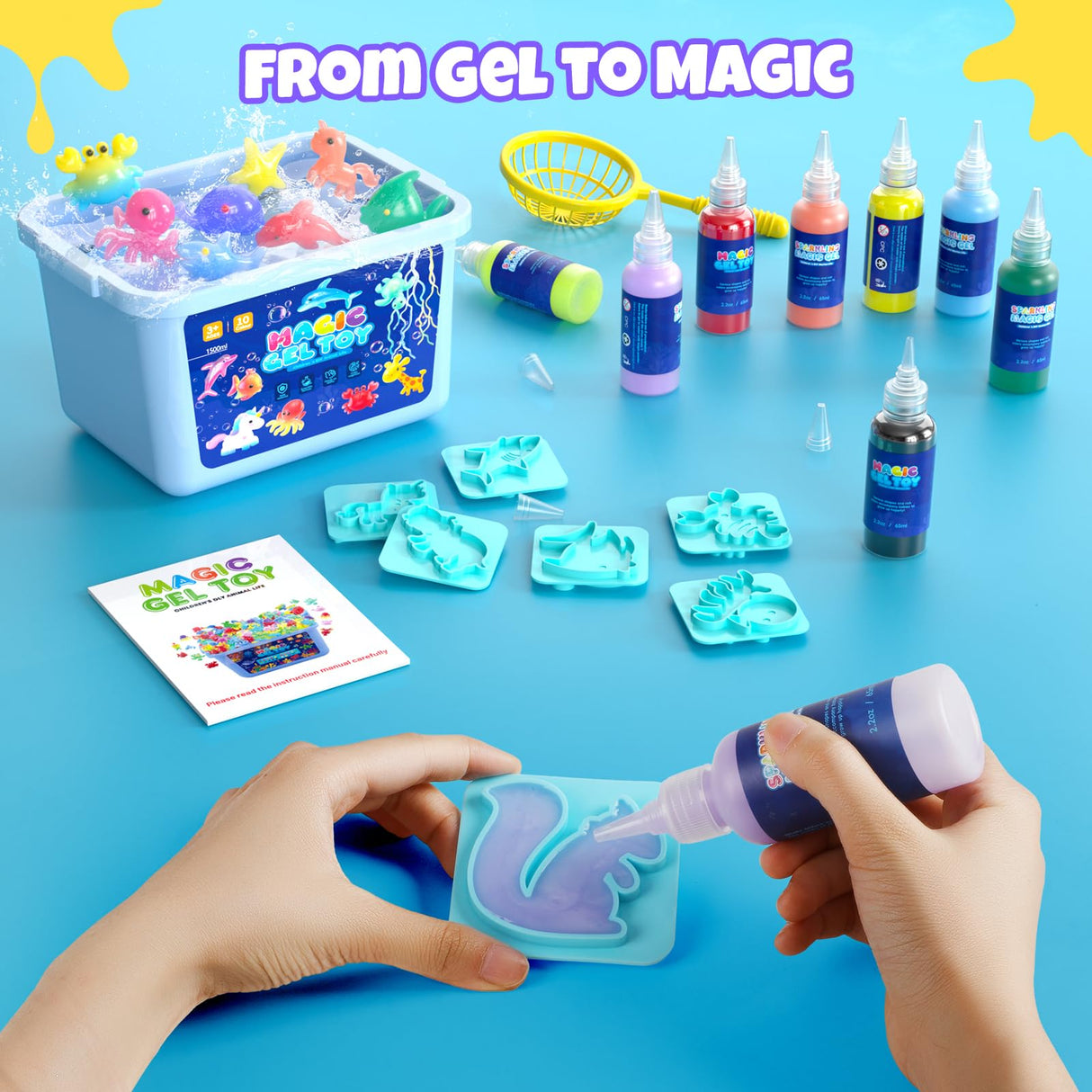 Flooyes Magic Gel Water Pets Elf Toy Kit, Aqua Water Gel Kit for Kids, Creative Squishy Maker Toy with 20 Magic and 16 Shape Molds Pets, Birthday Gifts Crafts DIY for Kids, Make Your Own Squishies Flooyes