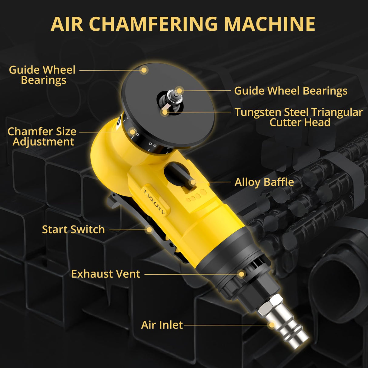 AMTOVL Air Chamfer Tool, Mini Pneumatic Chamfering Machine, 30000 RPM Pneumatic Chamfering Tool, 45 Degree Air Beveling Machine with 1/4 Inch Air Inlet for Metal, Wood, Acrylic Deburring and Trimming AMTOVL