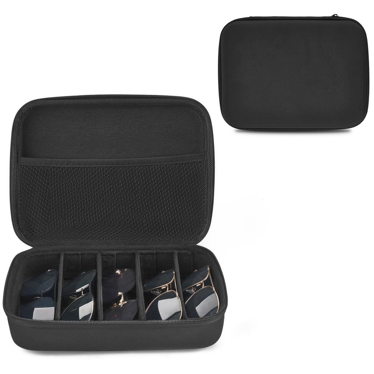 Mkono Travel Sunglasses Organizer Glasses Case Multiple Pairs with Adjustable Slots Portable Eyeglasses Case Storage Box for Men Women, Medium, Black Mkono