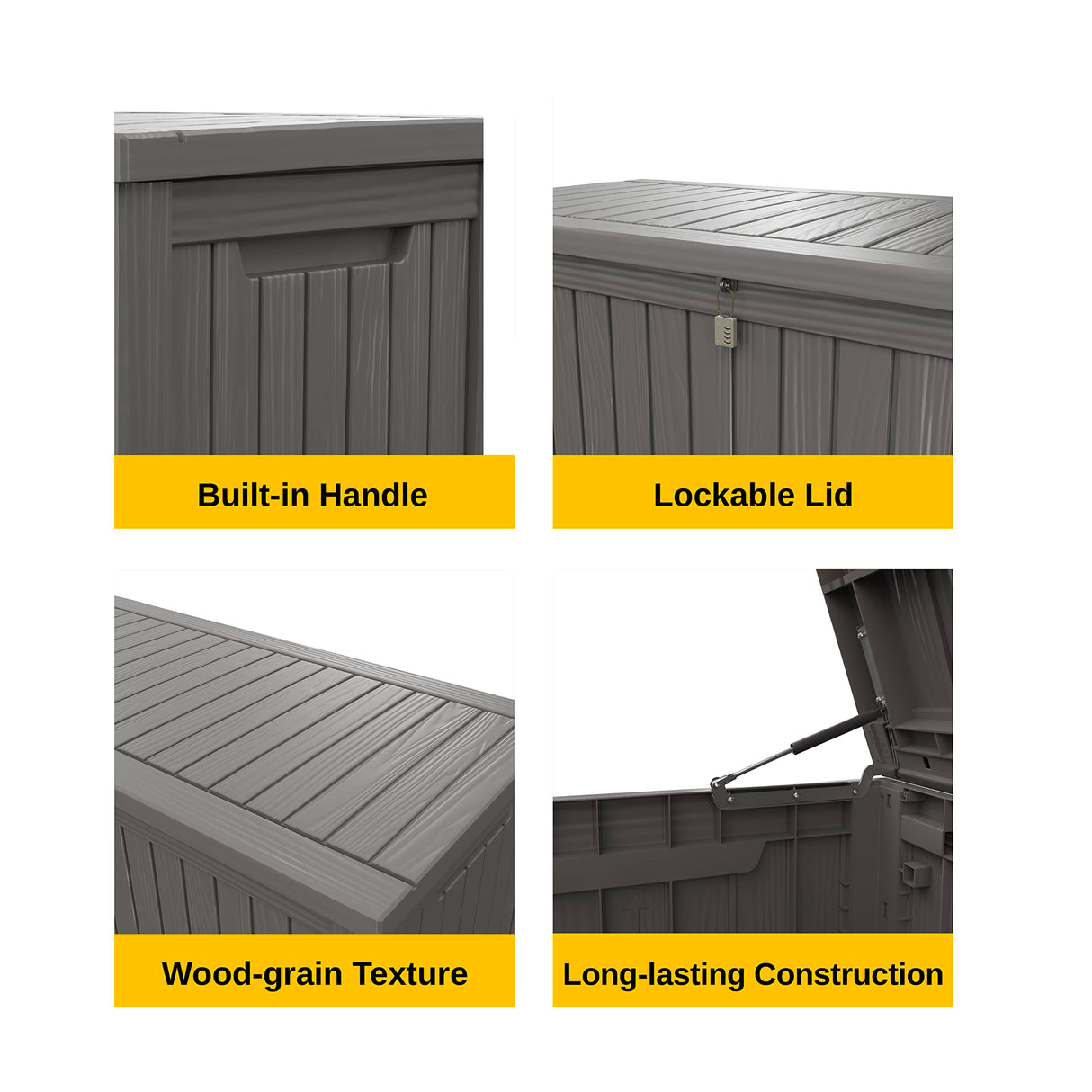 EAST OAK Outdoor Storage Box, 180 Gallon Deck Box, Large Resin Storage Bin for Patio Cushions, Gardening Tools, Lockable, Waterproof and UV Resistant, Grey EAST OAK