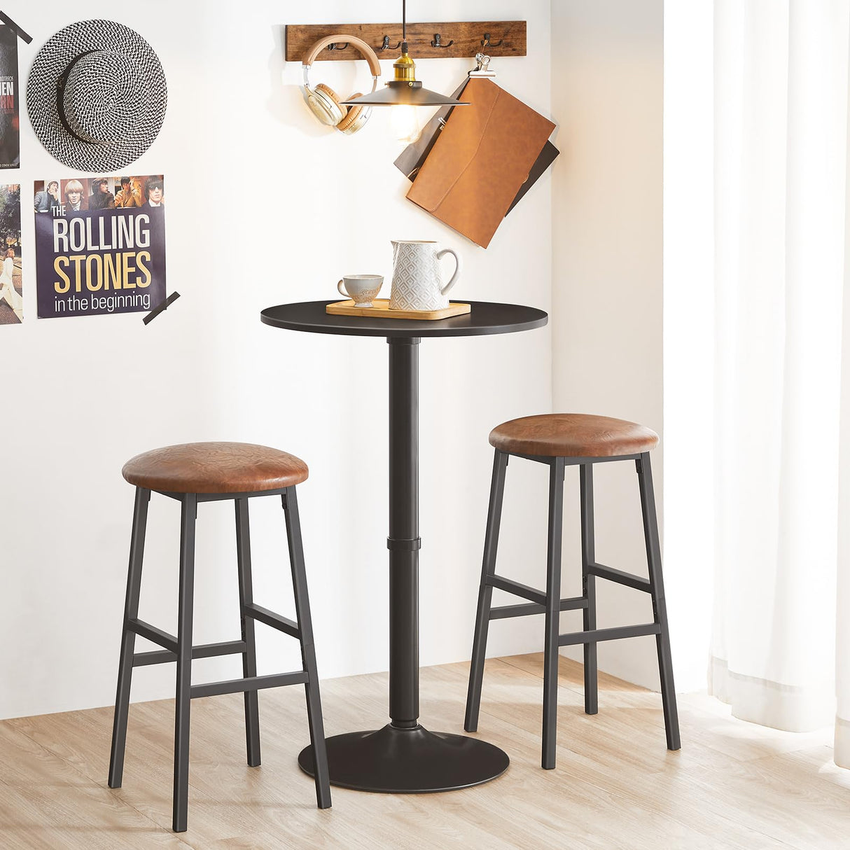 HOOBRO 35" Black Round Bar Table - Stylish Cocktail Table for Narrow Spaces HOOBRO