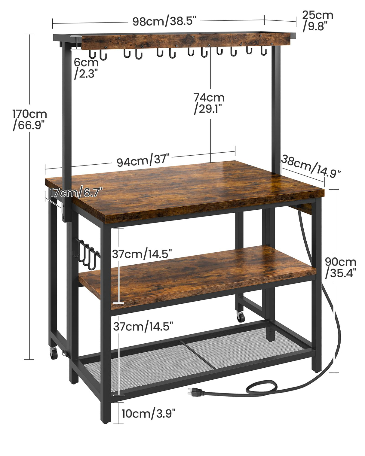 CHOEZON Kitchen Island with Power Outlet, Kitchen Island Table with Folding Top, Stationary Storage Islands, Coffee Bar with Outlets and USB Ports, for Dining Room, Rustic Brown and Black TZD01UBF CHOEZON