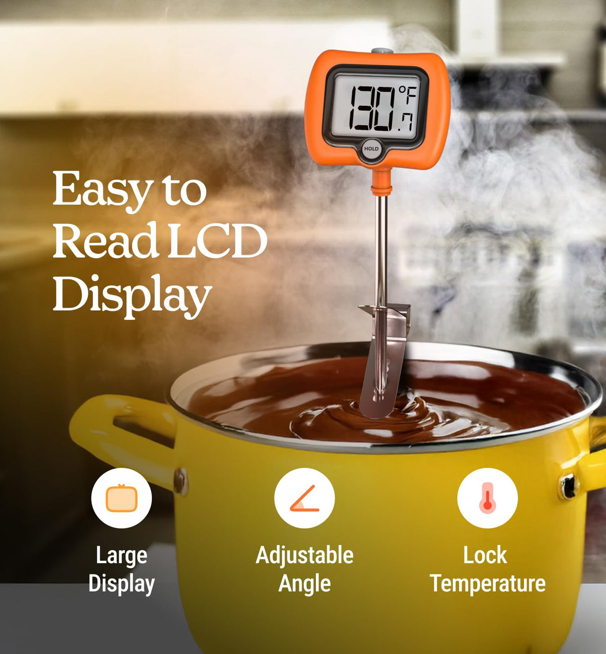 Digital Candy Thermometer with Pot Clip, Instant Read Kitchen Thermometer for Cooking, Baking, and Candy Making – 10" Stainless Steel Probe, LCD Display, Essential Baking Tool Craft911