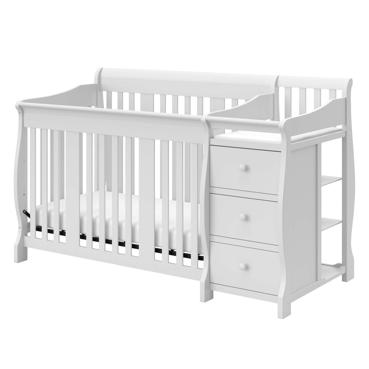 Storkcraft Portofino 5-in-1 Convertible Crib and Changer (White) – Changing-Table Combo with Drawer, Converts to Toddler Bed, Daybed Full-Size Storage Drawer Storkcraft