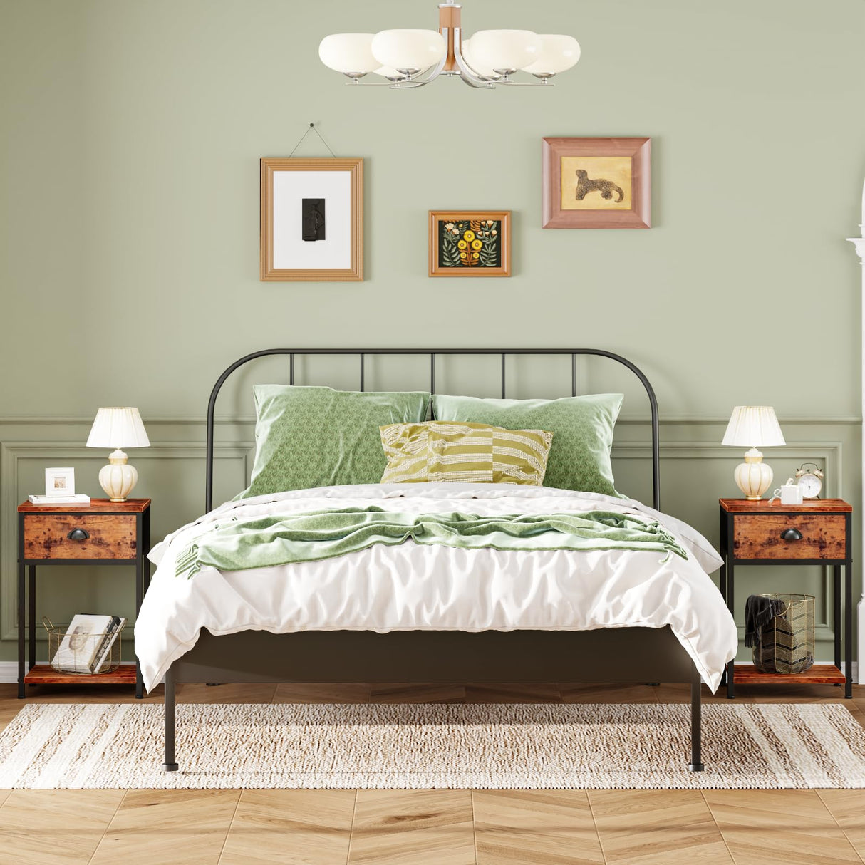 Furologee Nightstands Set of 2, Industrial End Table with Fabric Drawer and Storage Shelf, Retro Bedside Tables Organizer, Side Table for Living Room Bedroom, Rustic Brown Furologee