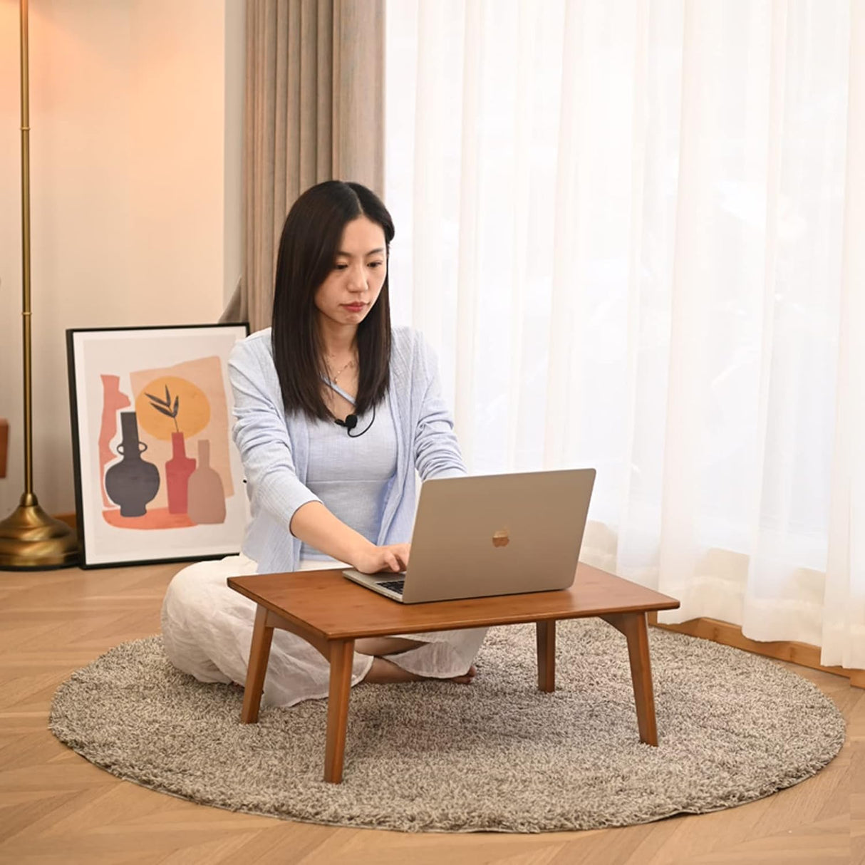 JIKUGO Foldable Bamboo Small Table Foldable Floor Desk Folding Coffee Table No Assembly Required for The Floating Window Tatami Tea Room Balcony Living Room Outdoor(Large) JIKUGO