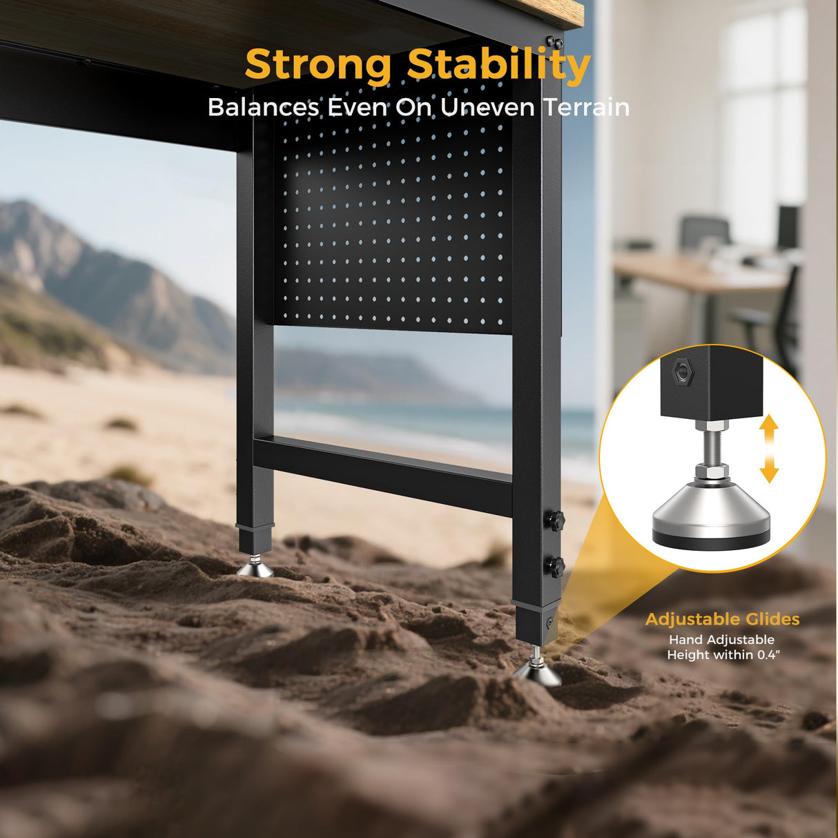 CAMMOO 48" Adjustable Heavy Duty Workbench, 2000 LBS Load Capacity Rubber Wood Work Table with Pegboard, Power Outlets, Work Bench for Garage, Workshop, Office, Home, Commercial CAMMOO