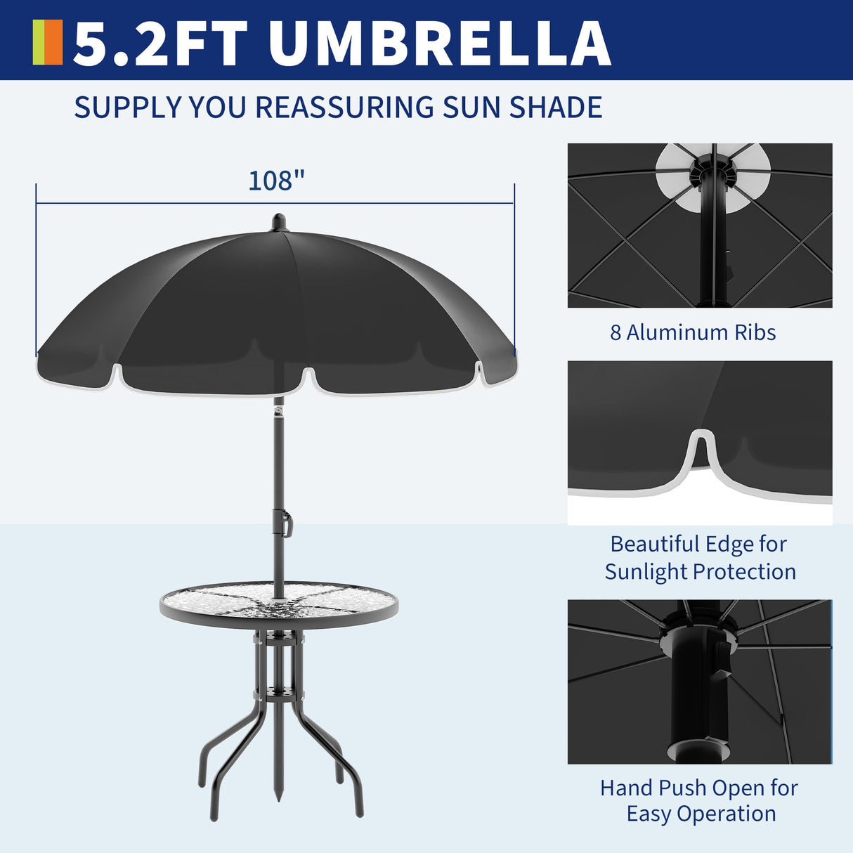6 Pieces Outdoor Dining Set With Umbrella, Patio Table and 4 Folding Chairs With Umbrella, Garden Patio Furniture Set With Umbrellas, Tempered Glass Top Dining Table Reljofum