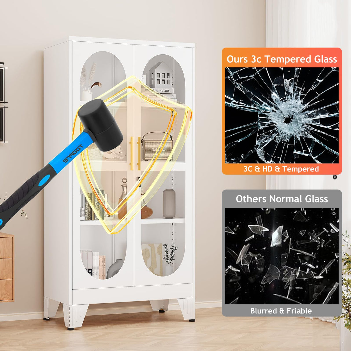 baoliwo 61" H Locking Display Cabinet with Glass Door, Tall Storage Cabinet with 3 Adjustable Shelves, Metal Curio Cabinet Multi-Purpose Display Case for Collectibles Bedroom Living Room Office baoliwo