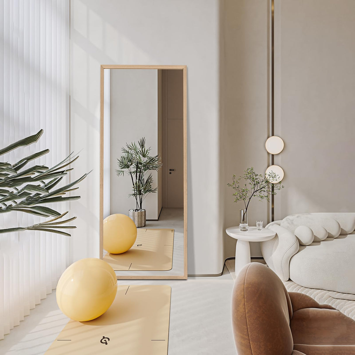 TheiaMo 65"×22" Wooden Full Length Mirror, Floor Mirror with Standing Holder Leaning/Hanging Mirror Wood Frame Large Wall-Mounted Mirror for Bedroom/Living Room, Solid Wood TheiaMo