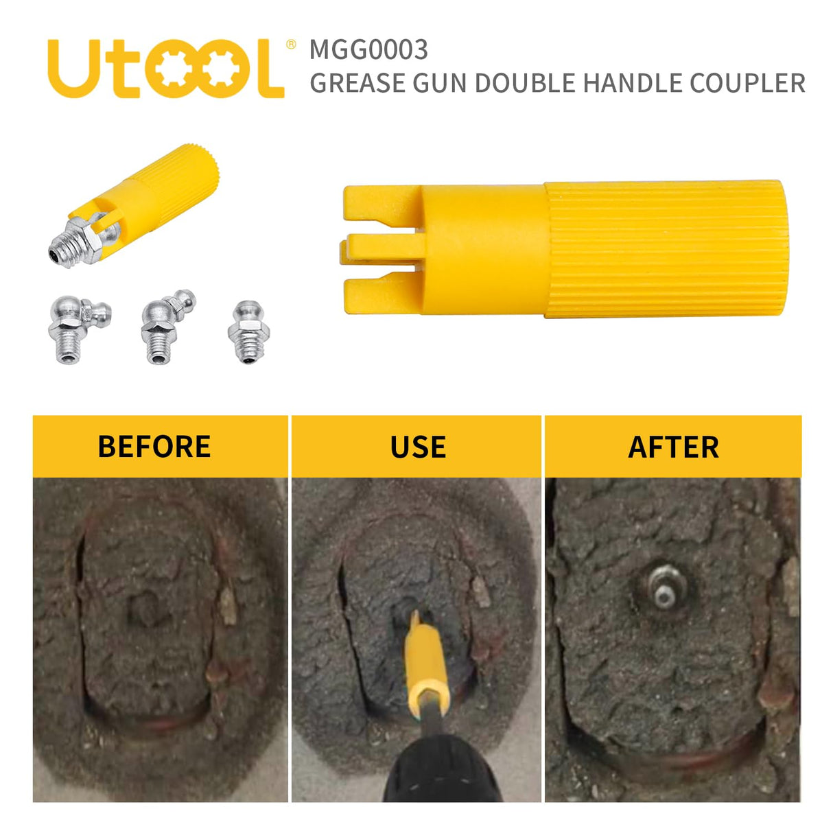 UTOOL Grease Gun Accessory Kit, Double Handle Coupler with Zerk Fitting Cleaner, 1/8 NPT Threads, Easy to Lock Zerk Fittings and Quick Release, Max Working Pressure 10000 PSI, 1 PC UTOOL