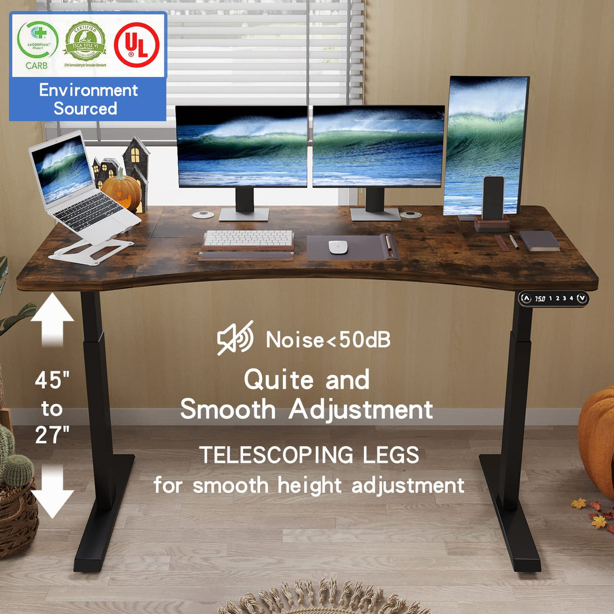 BUNOEM Dual Motor 63x30 Height Adjustable Electric Standing Desk,Height Stand Up Computer Desk,Sit and Stand Home Office Desk with Splice Board,(Rustic Brown Top, Black Frame) BUNOEM