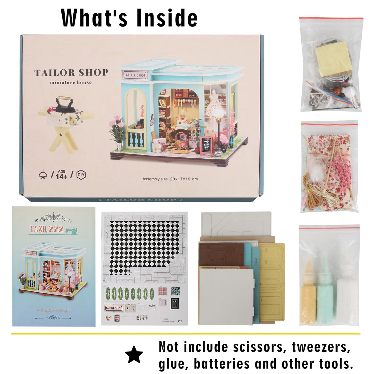 DIY Miniature House Kit,Tailor Shop Dollhouse Miniature Kit with LED & Furniture,Mini Diorama House Building Kit for Adults,3D Wooden Craft Tiny House Mini Model Kit,Home Decor Family Birthday Gifts FLYNOVA