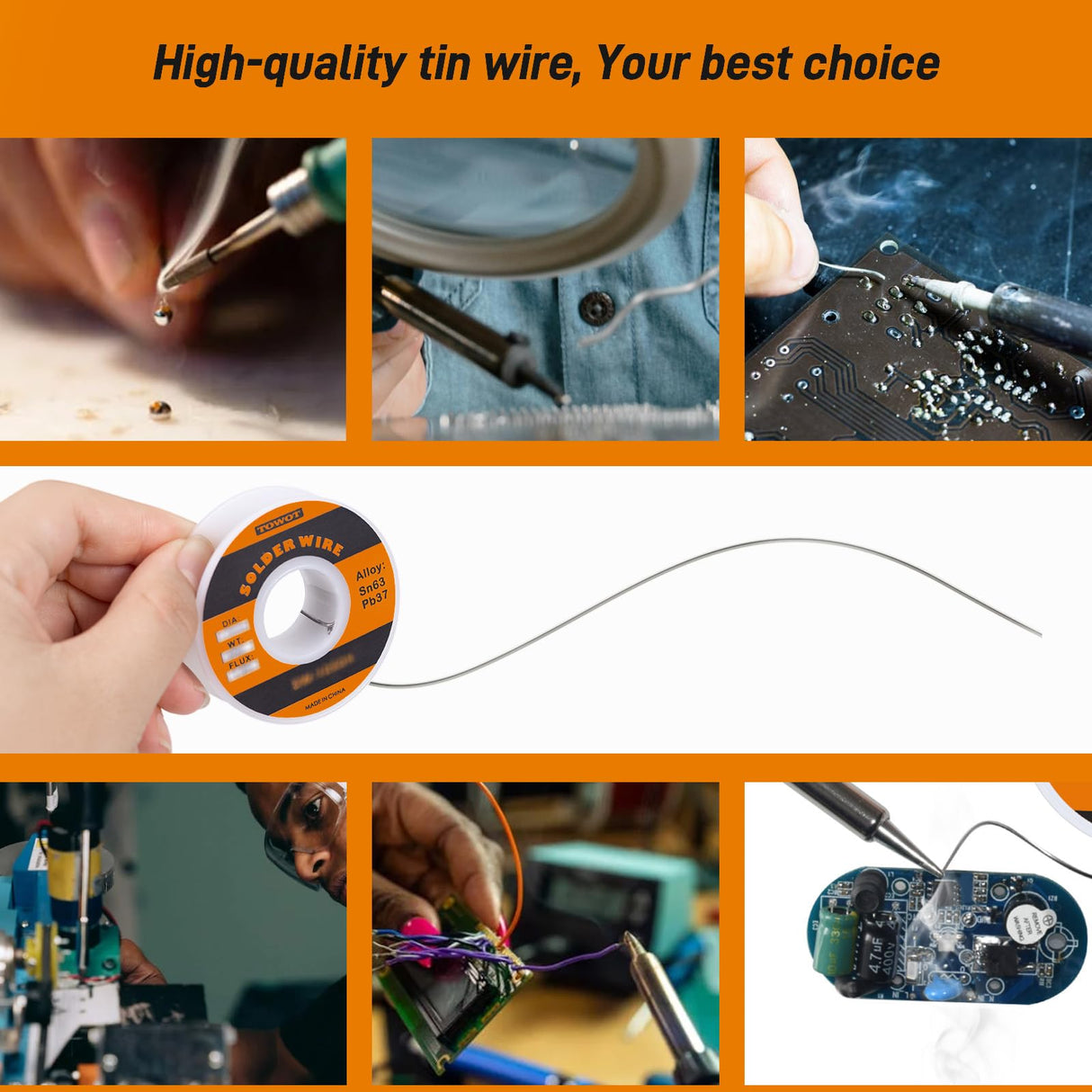 TOWOT 63-37 High Purity Tin Lead Rosin Core Solder Wire for Electrical Soldering, Content 1.8% Solder flux (1.0mm, 50g) TOWOT