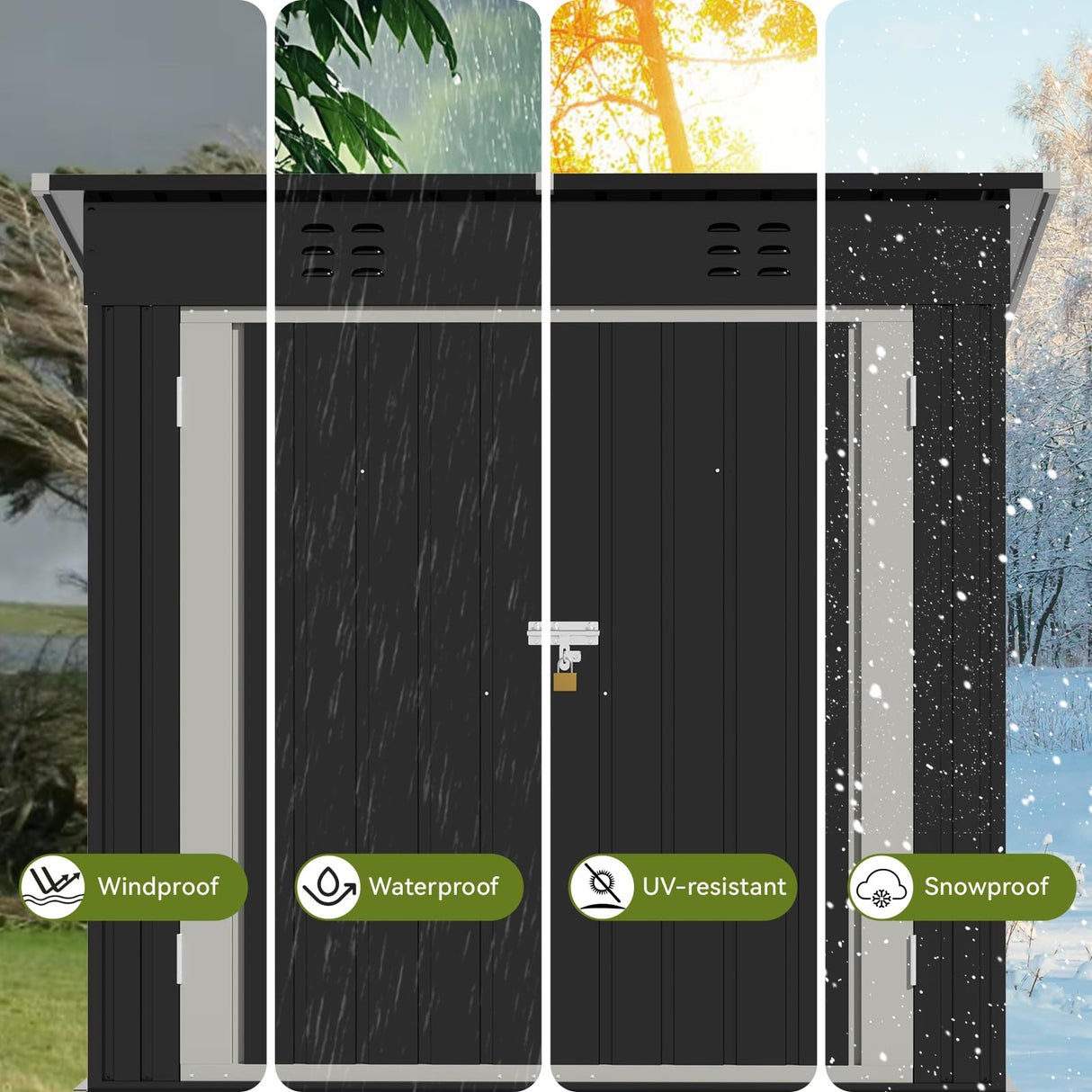 COMHOMA Shed Outdoor Storage Shed Metal,Lockable Doors Tool Sheds with Sloping Roof,Steel Garden Shed with Air Vent for Backyard,Patio,Lawn,Poolside (Black, 6'*4') COMHOMA