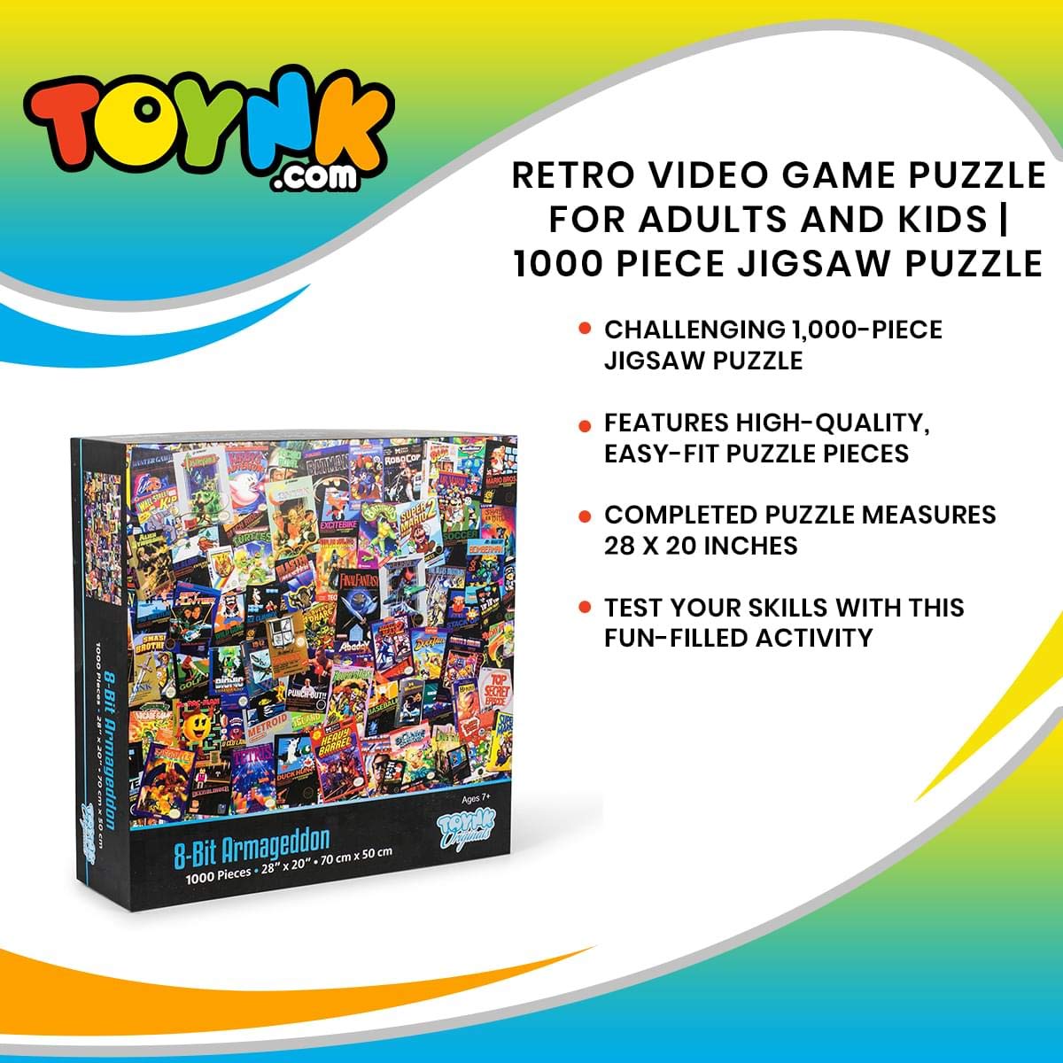 8-Bit Armageddon Retro Video Game Puzzle for Adults and Kids | 1000 Piece Jigsaw Puzzle Toy | Interactive Brain Teaser for Family Game Night | 28 x 20 Inches Toynk