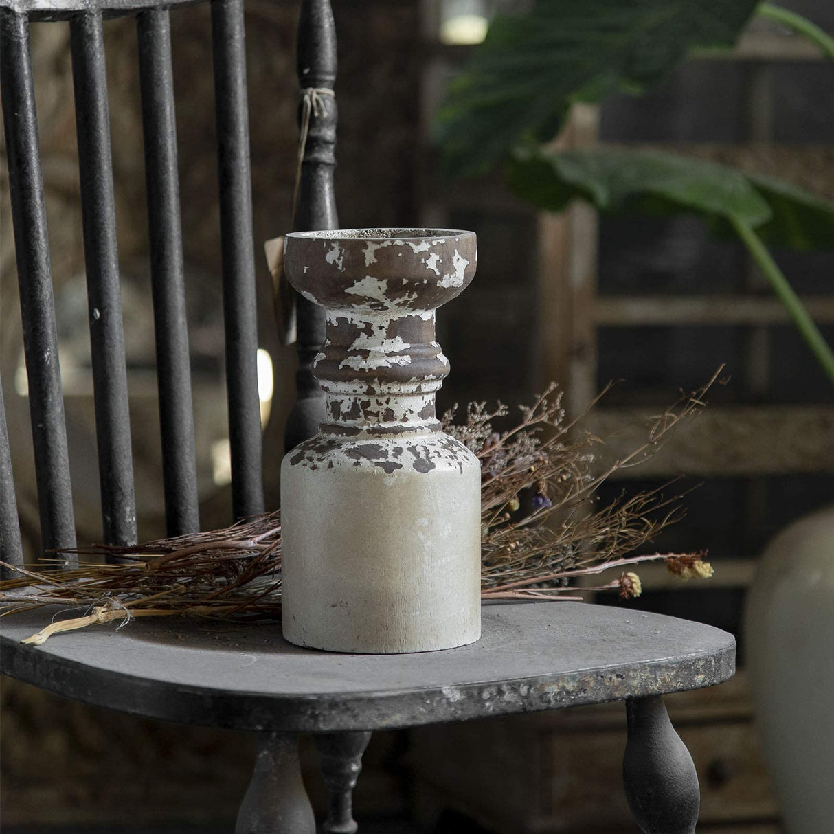 Rustic Candle Holder for Pillar Candle, White Distressed Farmhouse Wooden Pillar Candle Holders, Antique Candlestick Holder for Dining Table Centerpieces,Coffee Table Decor (4.5" x 4.5" x 9") SOFE