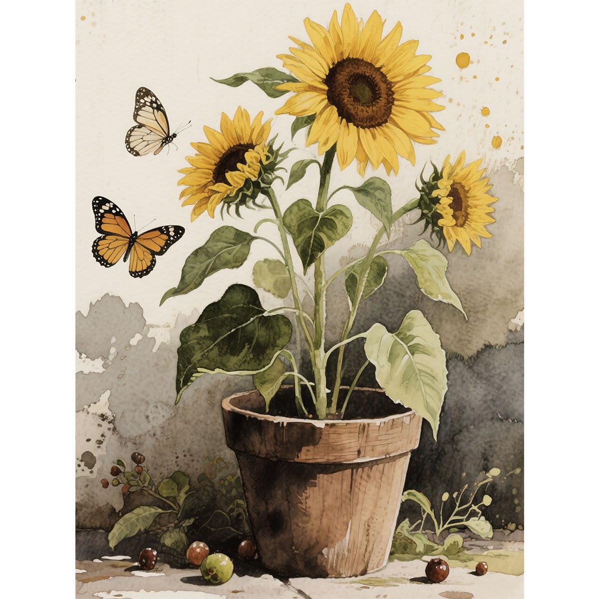 Rustic Style Diamond Art Painting Kits for Adults - Sunflowers Full RoundDrill Diamond Dots Paintings for Beginners, 5D Paint by Numbers Gem Art Painting Kits DIY Crafts Kits 12x16 Inch Asddage