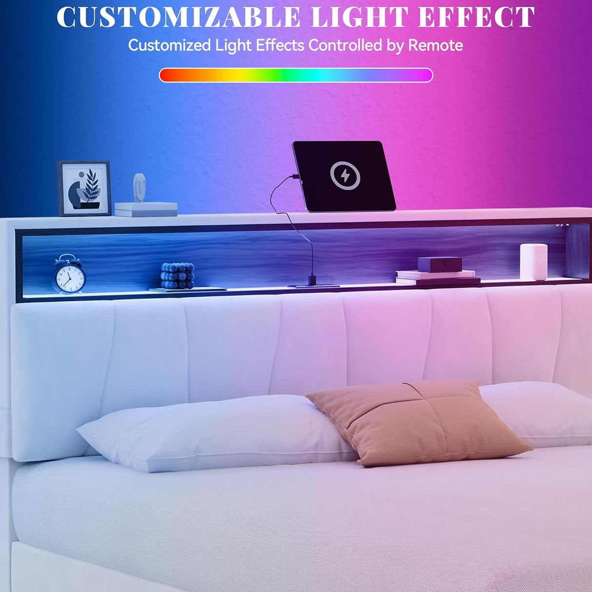 YITAHOME Full Size Bed Frame, LED Bed Frame with Storage Upholstered Velvet Headboard, Platform Bed with Outlet & USB Ports, No Box Spring Needed, Easy Assembly (Beige) YITAHOME