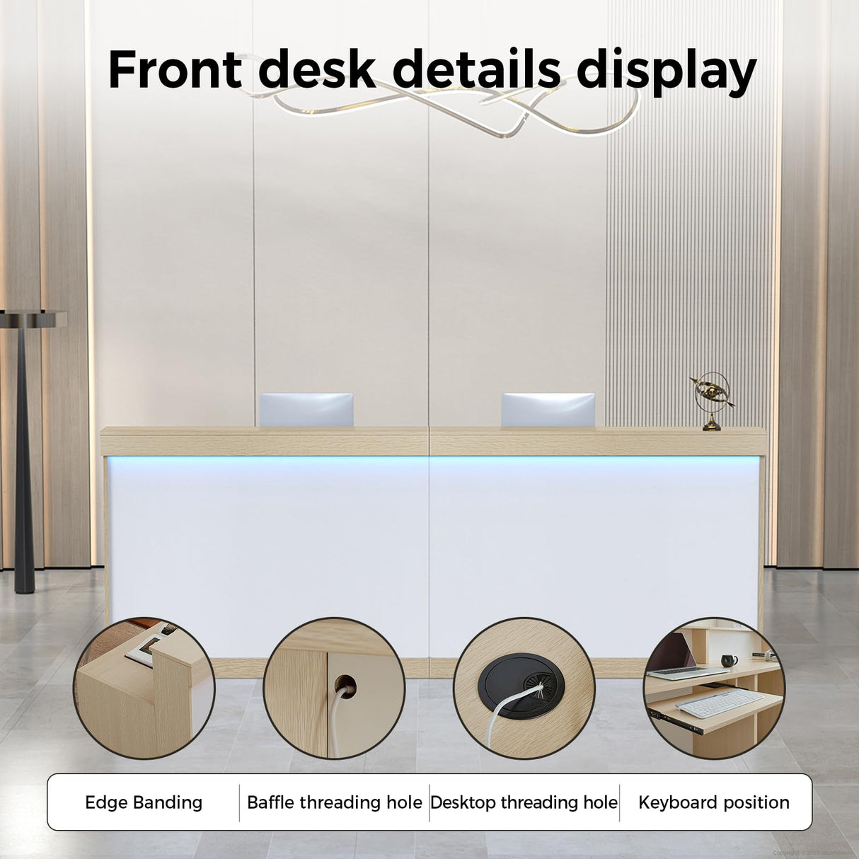 Huariifowm LED Reception Desk with Drawers & Lockers – Modern Front Counter Desk for Office, Salon, Spa, Hotel Lobby or Retail Store (White+ Maple, 71" L*24W*39" H) Huariifowm