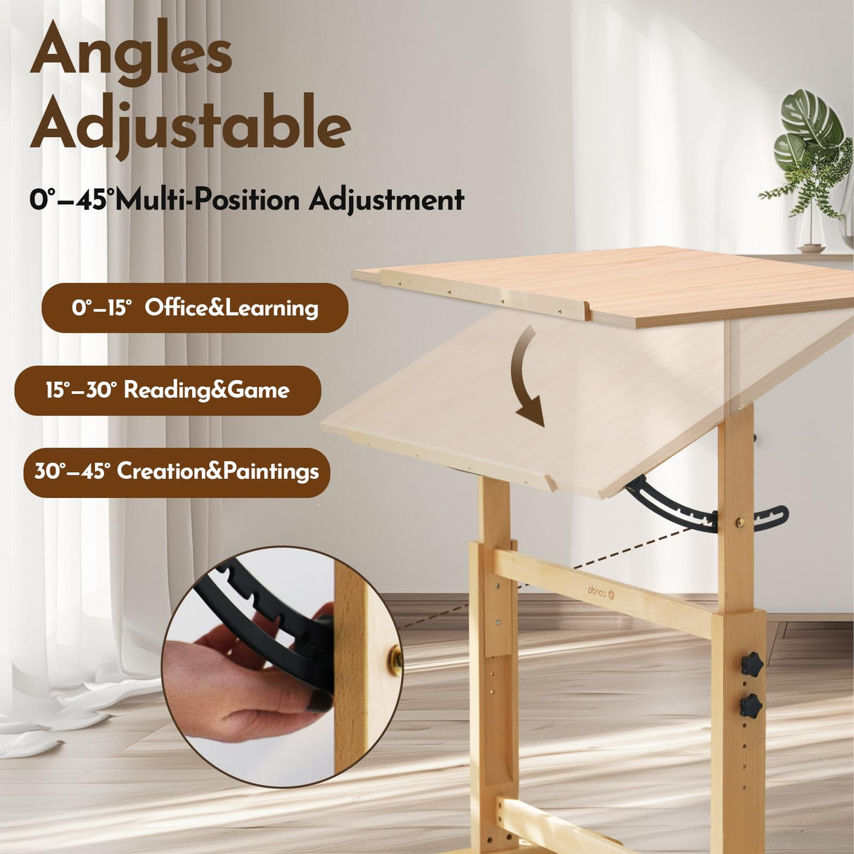 conda Wood Adjustable Drafting Table 35.5" x 23.5" - Beech Wood Art Desk with Adjustable Height & Tilting, Pencil Ledge, and Ruler for Writing, Reading, Design, and Crafting conda