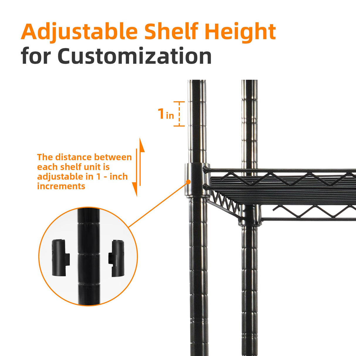 Elevon 5-Tier Storage Shelves, Adjustable Metal Wire Shelving Unit with Leveling Feet Heavy Duty Pantry Shelves Organizer Rack for Kitchen Garage Laundry Office Warehouse, 35"L x13.4"W x64.3"H, Black Elevon