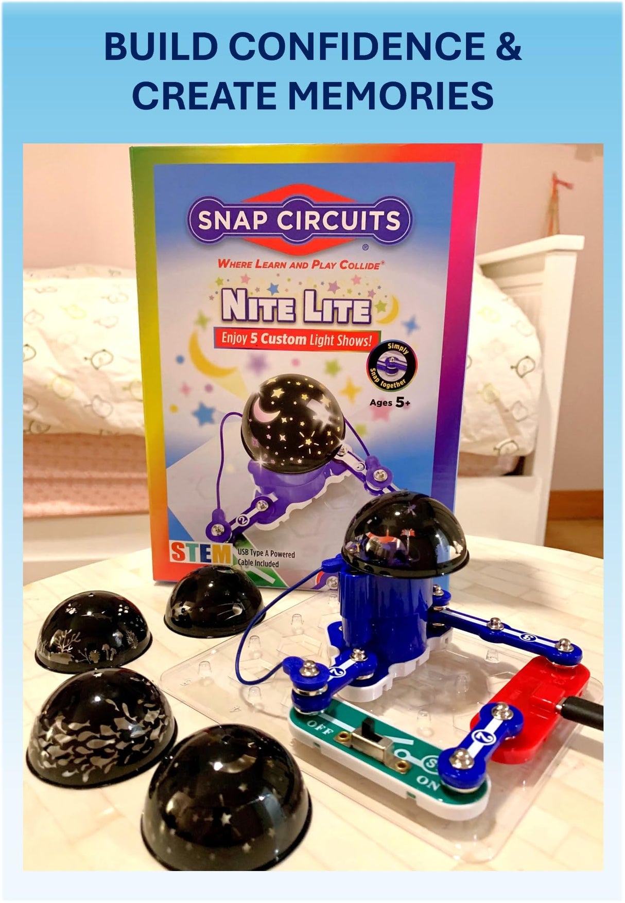 Night Light for Kids | Includes 5 Light Shows | Ages 5+ | Rotating Night Light Projector Snap Circuits