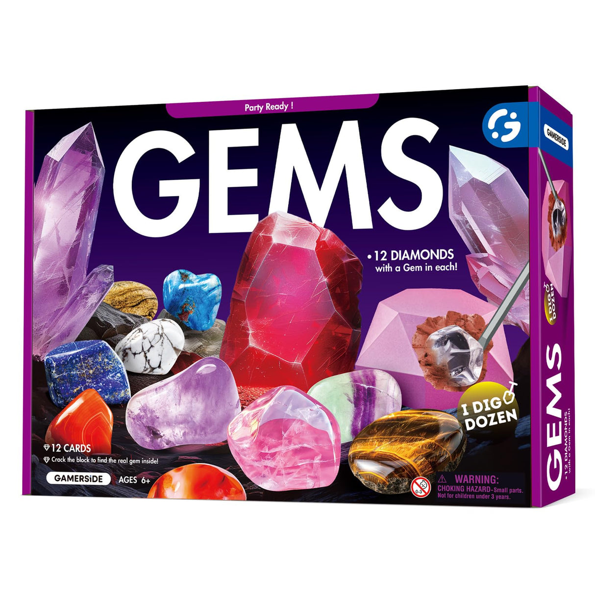 Gamerside Gemstone Dig Kit, Dig Up 12 Real Rocks and Minerals, Buy 2 Get 1 Gem Digging Kit, Toy Geology Archaeology Excavation Kits for Kids Age 6-12 Years, Educational Gift for Boys and Girls Gamerside