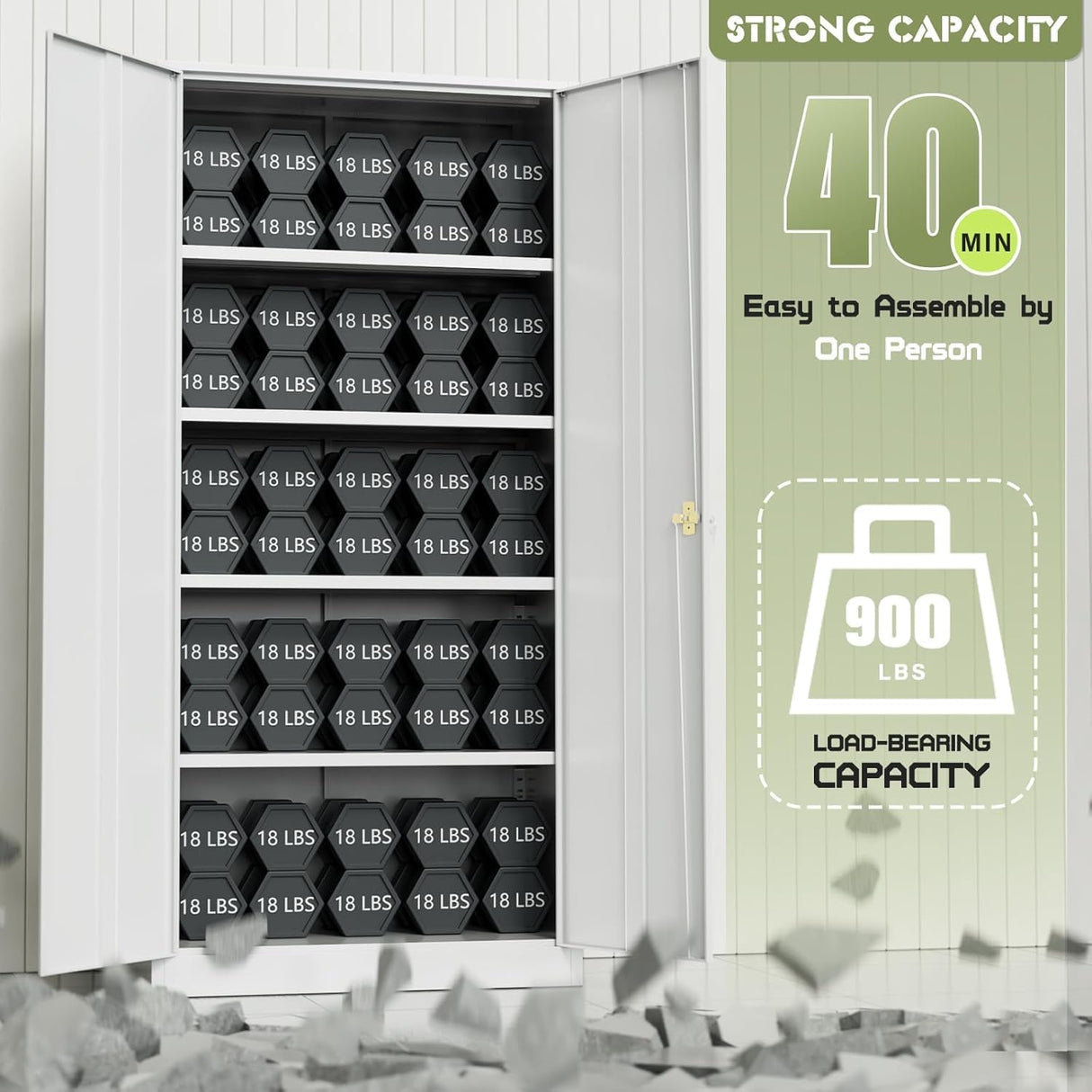 SUNCROWN Metal Storage Cabinets with Lock, Tool Cabinet, 72" Locking Steel Storage, Tall Locker Organizer Garage Cabinets with 2 Doors and 4 Shelves for Home,Office,Warehouse,Garage,School(White) SUNCROWN