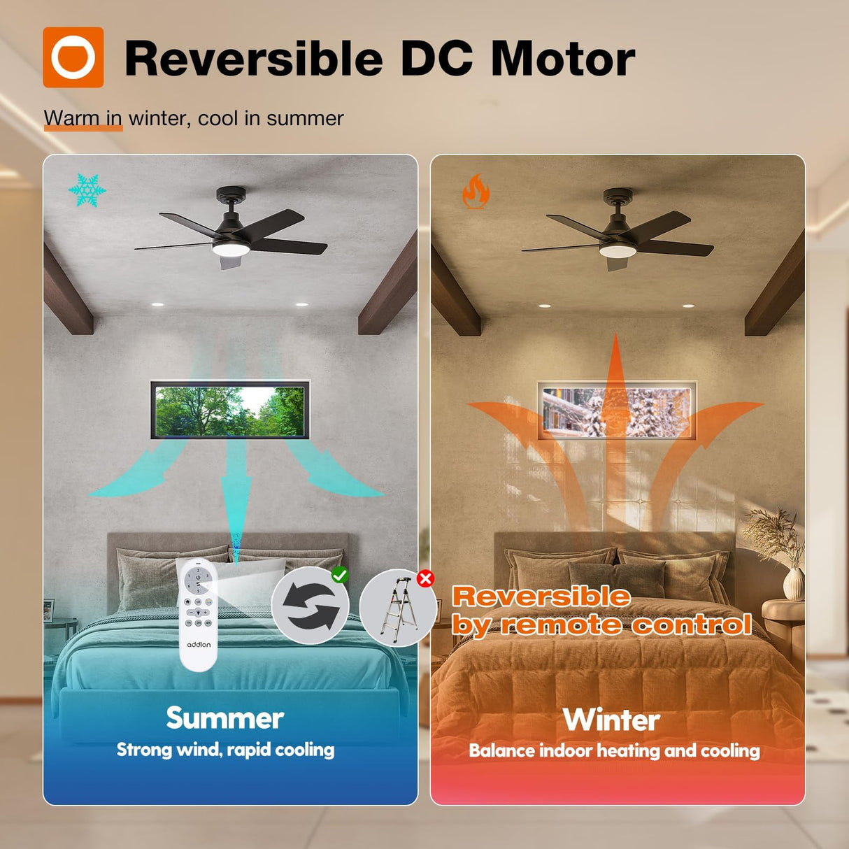 addlon Ceiling Fans with Lights, 42 inch Black Ceiling Fan with Light and Remote Control, Reversible, 3CCT, Dimmable, Noiseless, Small Ceiling Fan for Bedroom, Farmhouse, Indoor/Outdoor Use addlon