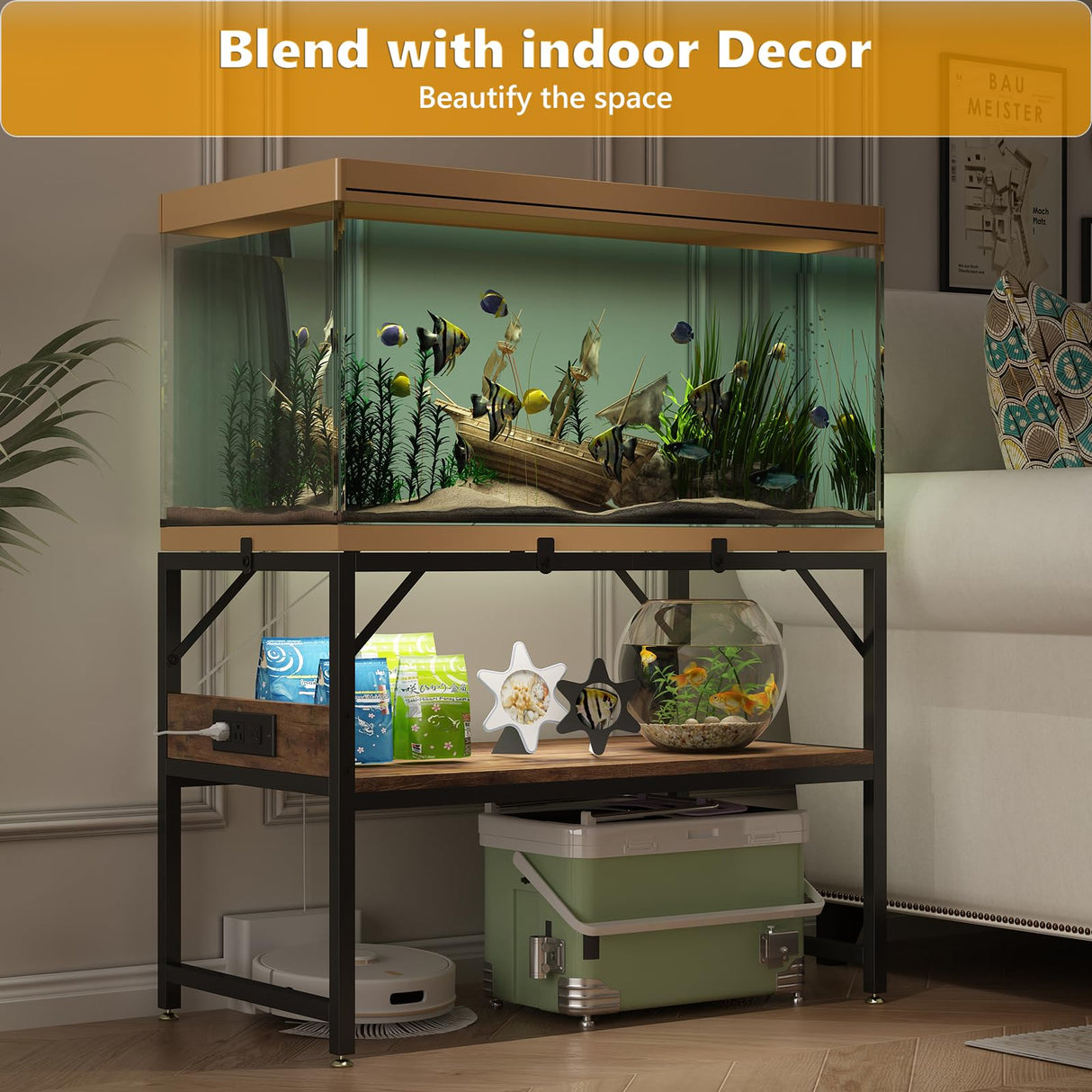 METYERRY Modern 20 Gallon Long Fish Tank Stand for Home Office, 2-Tier Aquarium Stand with Shelf for Storage, Fish Tank Table 30" x 12" x 20.5", Ideal for Breeder Tanks,and Reptile Terrariums, Rustic Brown METYERRY