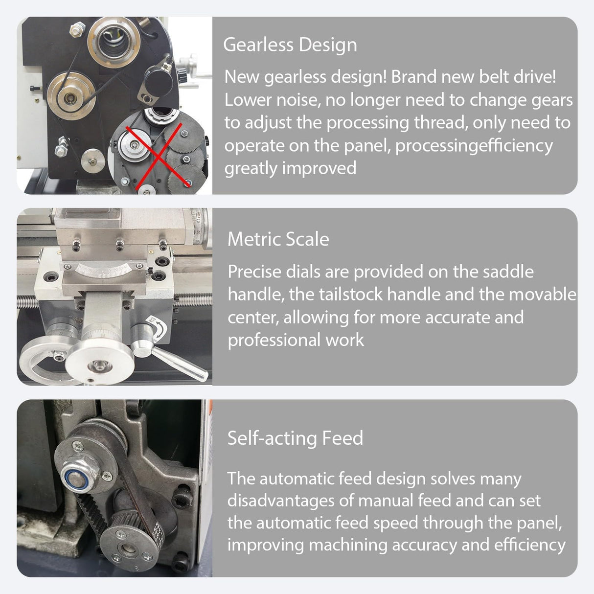 BEILOCKERY Metal Lathe RC-210E Automatic Inch/Metric Conversion 1100W Benchtop Electronic Gear Lathe Machine 50-2500rpm Variable Speed 8"*39" Electronic Pulse Precision Wood Horizontal Processer 110V BEILOCKERY