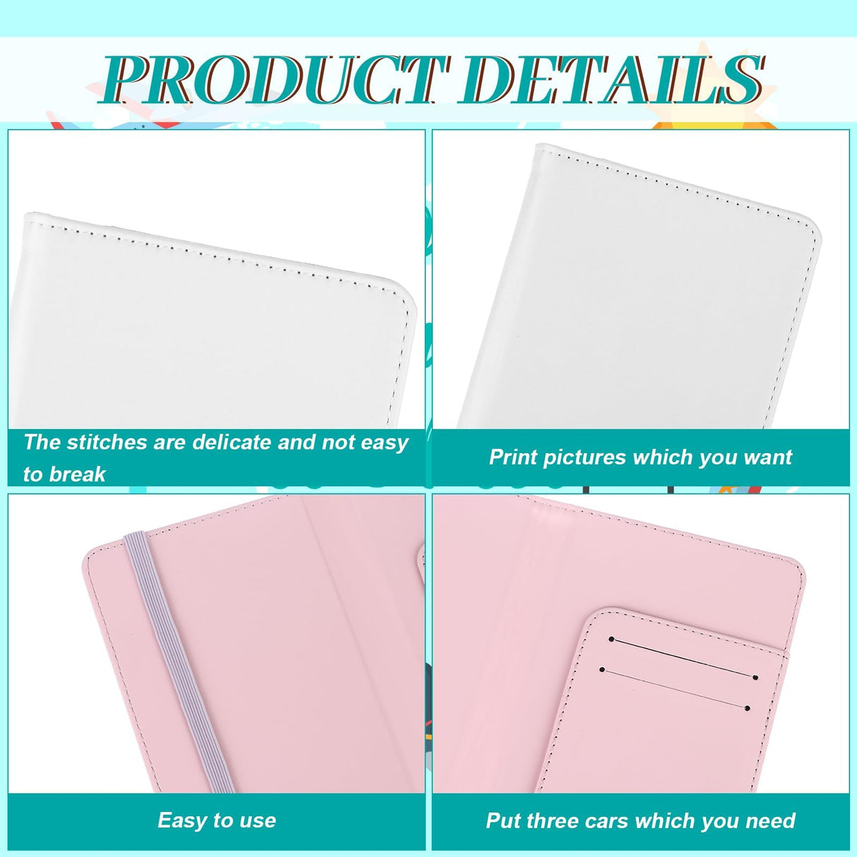 6 Pieces DIY Sublimation Passport Holder Covers, PU Leather Blank Heat Transfer Travel Passport Book Holder Wallet Cover for Passport, Business Cards, Credit Cards, Boarding Passes(Pink+Gray) Easywiny