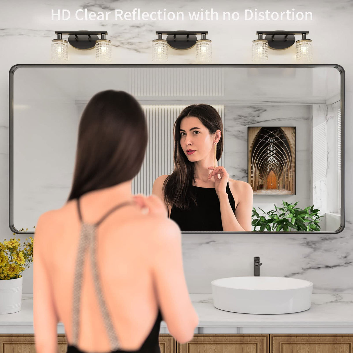 LOAAO 72X32 Inch Black Metal Framed Bathroom Mirror for Wall, Matte Black Bathroom Vanity Mirror Farmhouse, Large Rounded Rectangle Mirror, Anti-Rust, Shatter-Proof, Hangs Horizontally or Vertically LOAAO