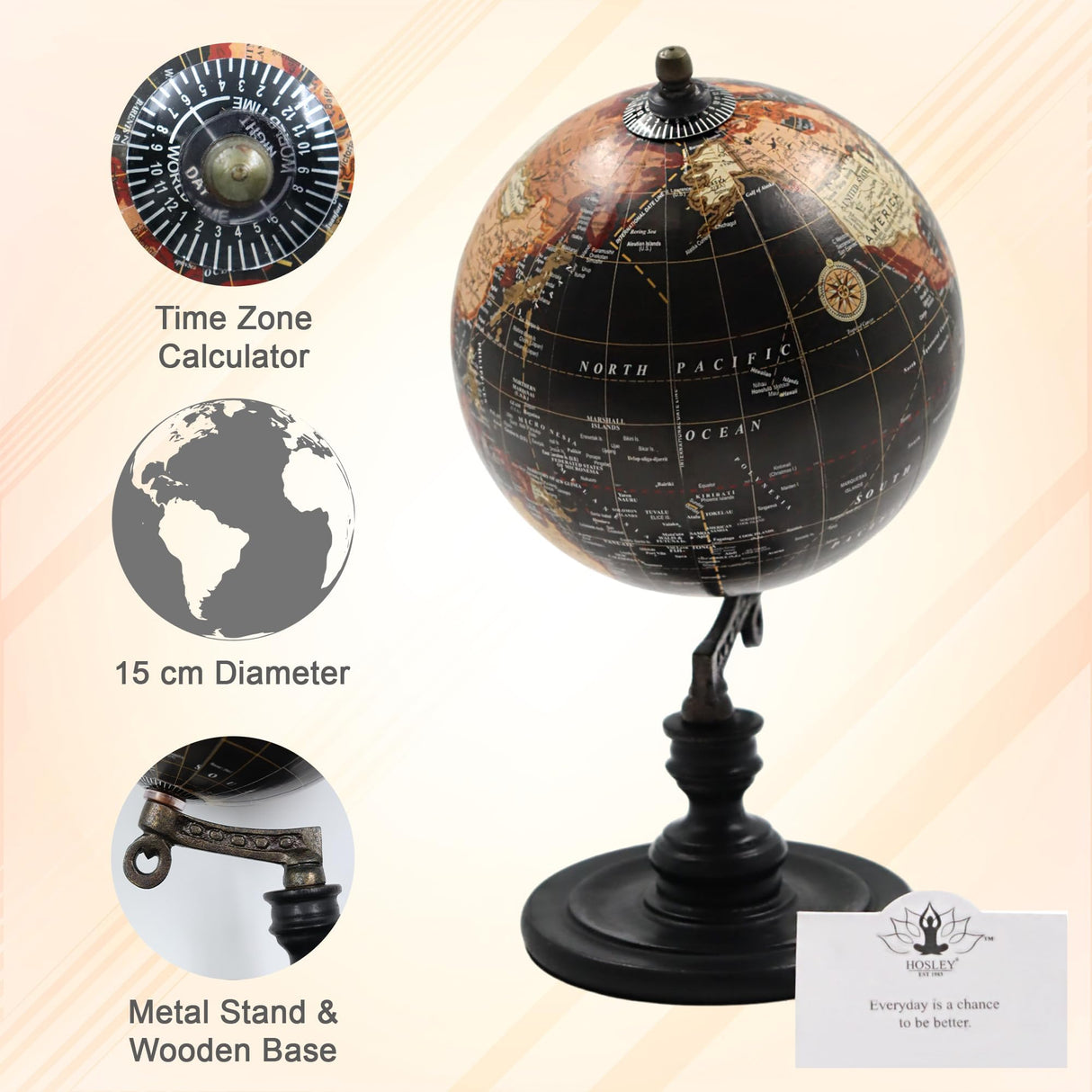 Hosley 10 Inch High Globe on Wooden Stand. A great gift for Father's Day for your Home birthdays holidays and special events. O9 Hosley