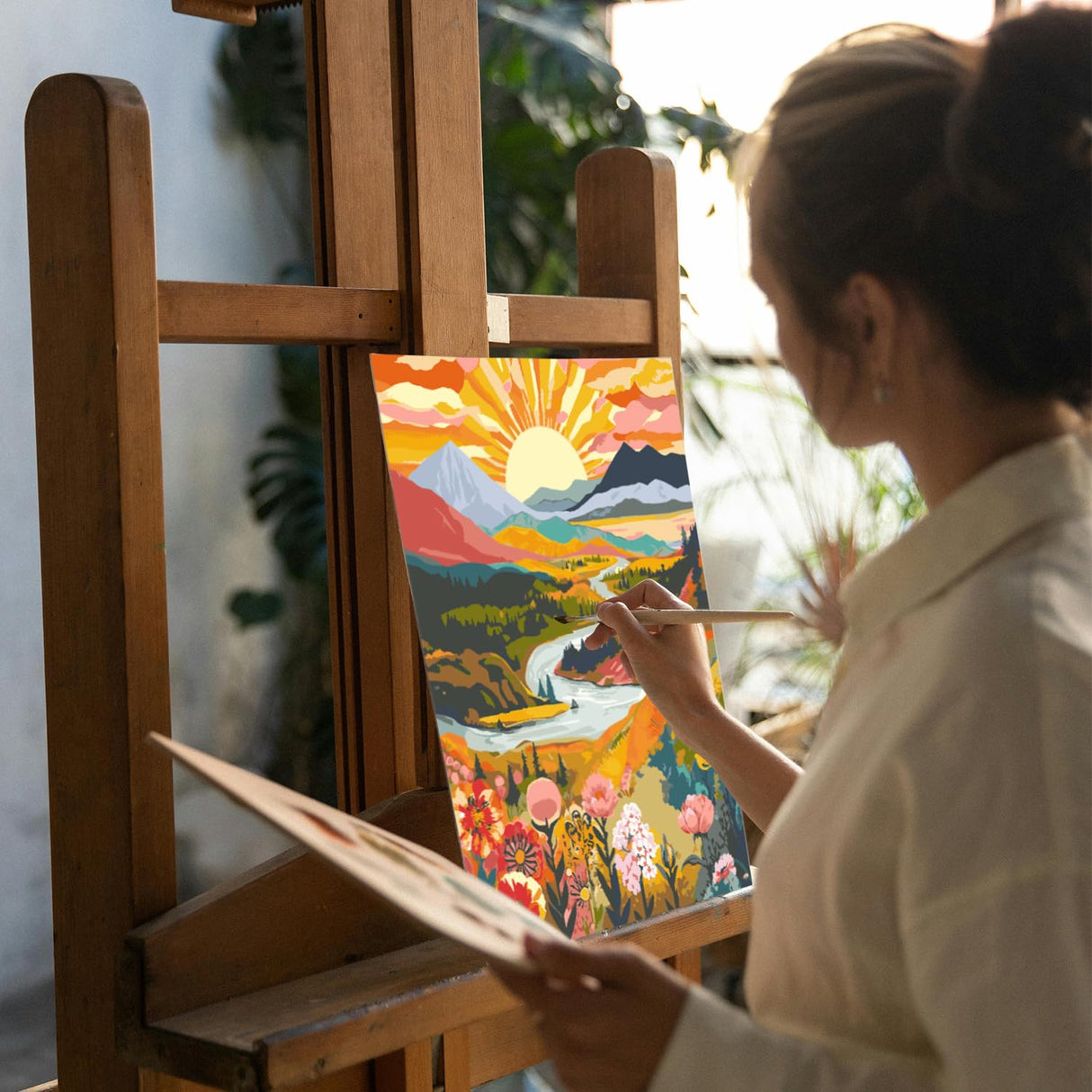 NPCSWXQ Paint by Numbers Kit for Adults Beginners, Sunrise Mountains and Rivers Landscape Painting Crafts Number Art Paint Kits for Home Wall Bedroom Study or Office Decor Gift 16x20Inch NPCSWXQ