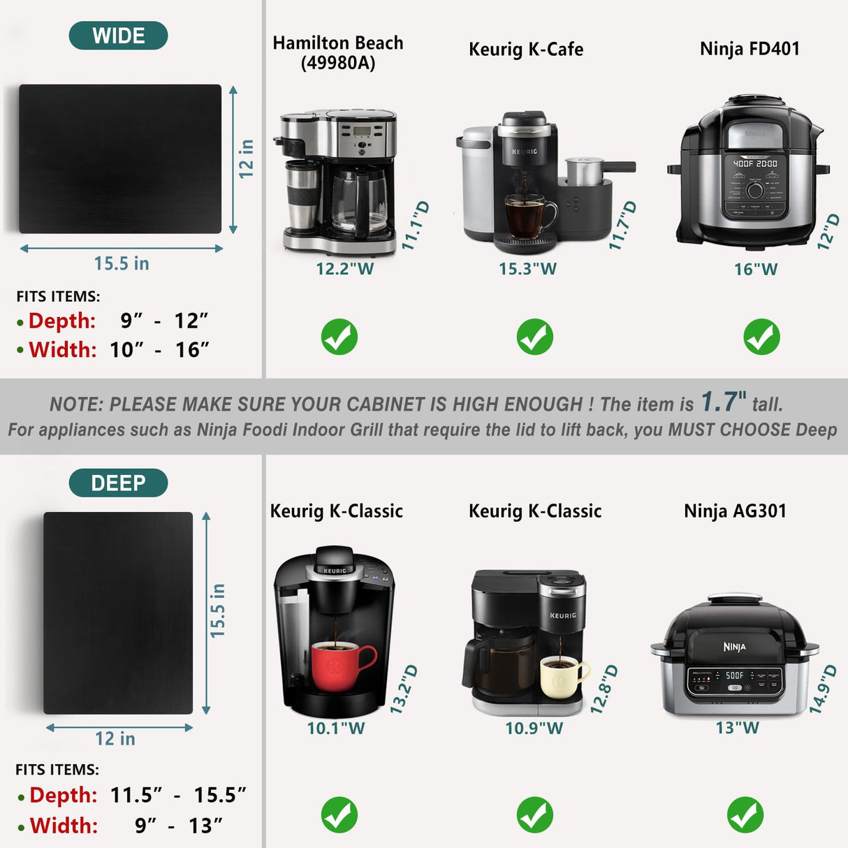 ANBOXIT Appliance Slider, Wooden Sliding Tray for Coffee Maker, Coffee Pot Slider for Counter, Kitchen Caddy Rolling Tray (Classic Black- Wide) ANBOXIT