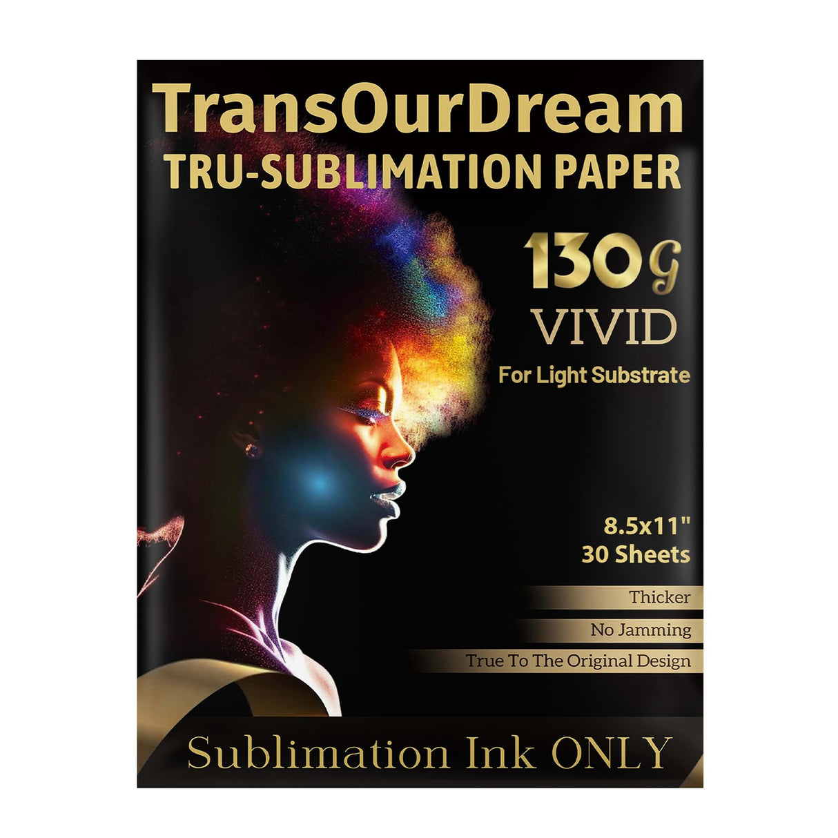 TransOurDream 130g Tru-Sublimation Paper for Inkjet Printers (Vivid, 8.5x11", 30 sheets) Sublimation Heat Transfer Paper for Sublimation Ink ONLY TransOurDream