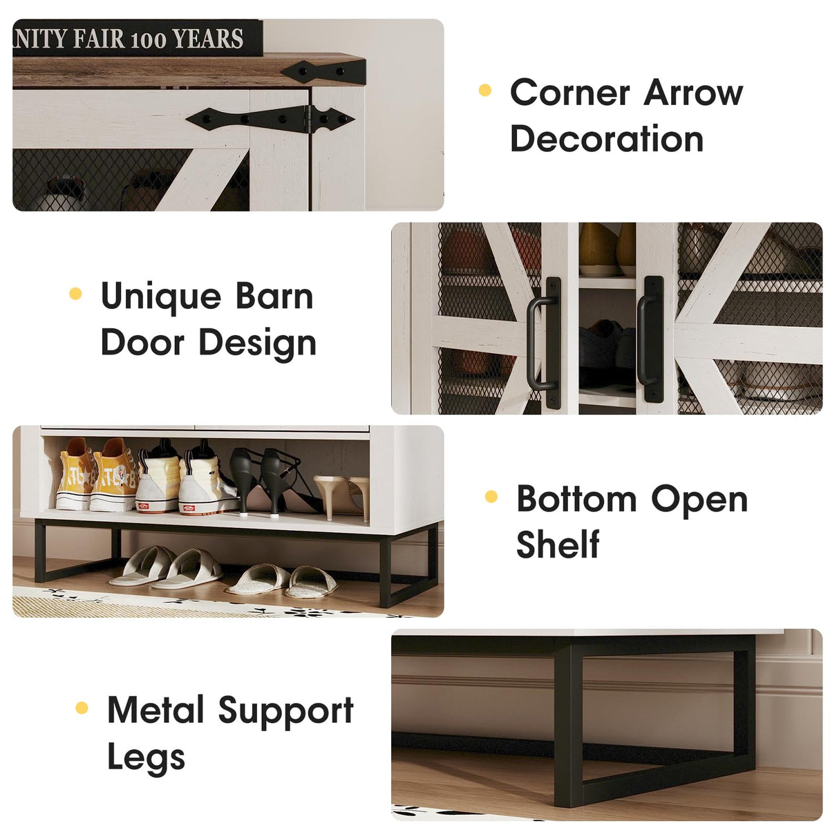 Maupvit Farmhouse Shoe Cabinet with Doors, 6-Tier Shoes Rack Shoe Storage Organizer with Adjustable Shelves & Metal Legs, Rustic Shoe Storage Cabinet for Entryway, Hallway, Closet, Living Room Maupvit