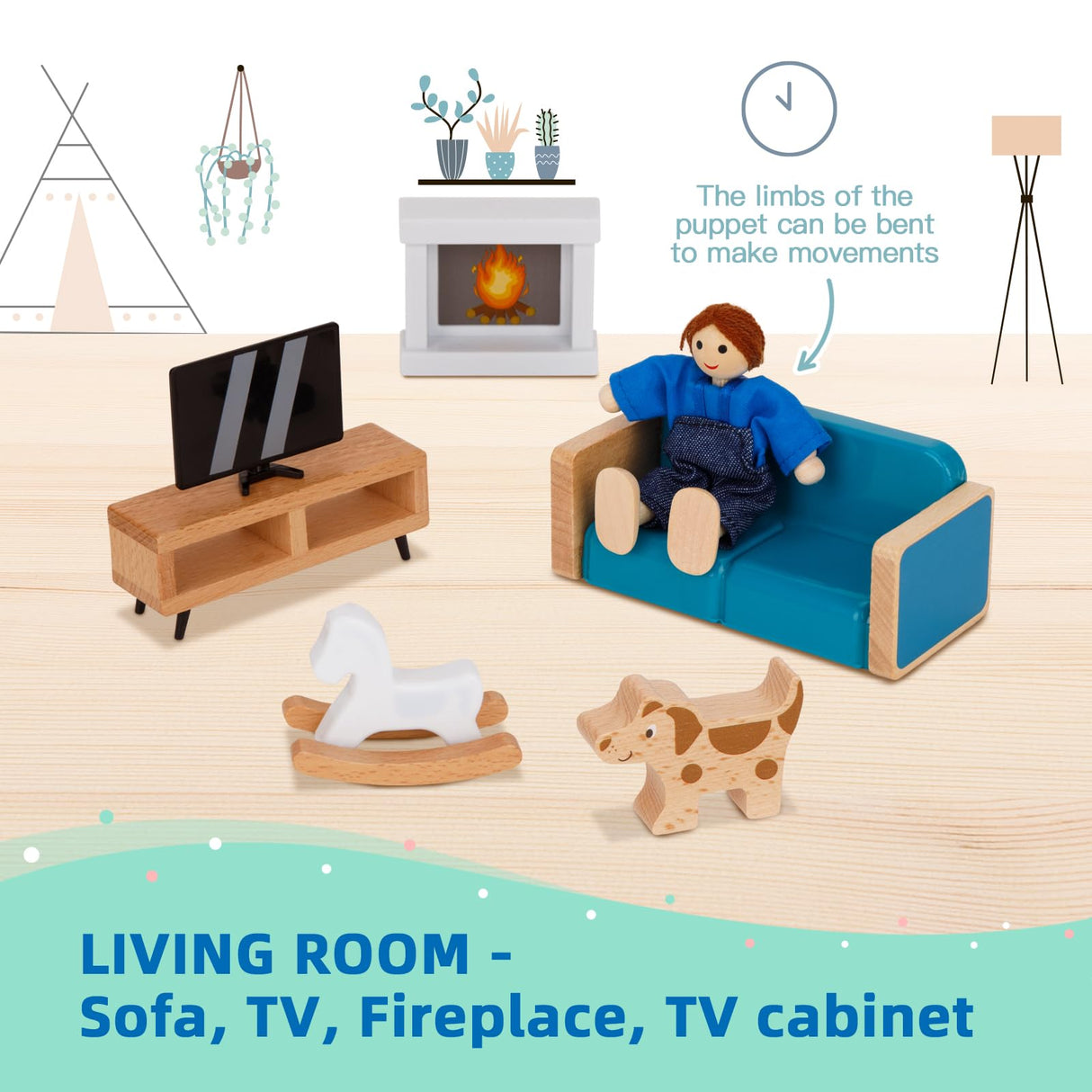 OOOK Wooden Dollhouse for Kids, Doll House with Simulated Luxury Furniture Set, Dollhouse Playset Gifts for Girls Toddlers (Including 4 Family Dolls OOOK