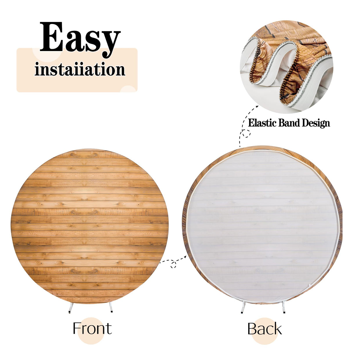 7.2FT Wood Grain Round Arch Backdrop Cover for 7/7.2ft Circle Stand, Wrinkle Free Circle Arch Background Cover, Vintage Wood Texture Wall Round Backdrop for Wedding Photography Birthday Baby Shower Htper