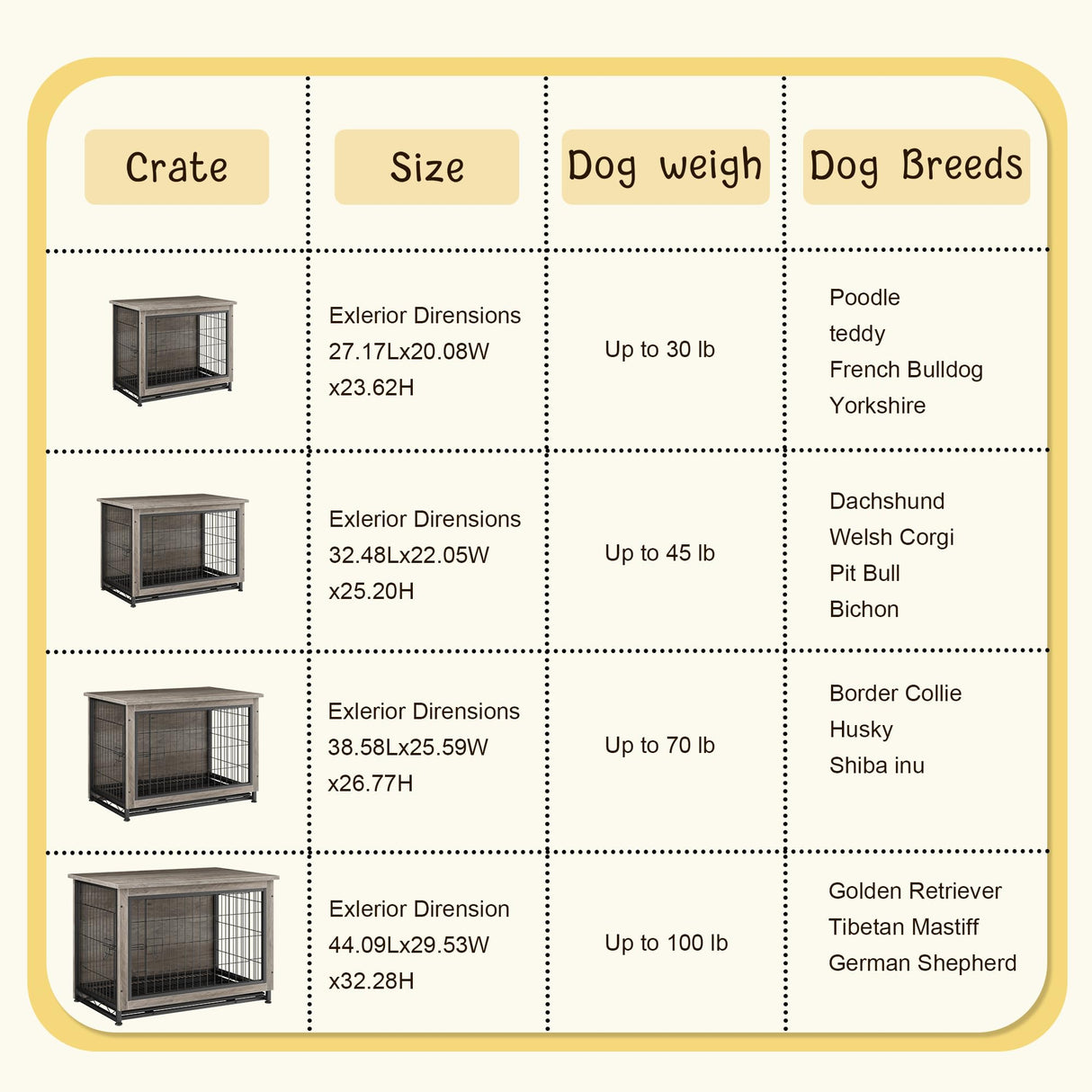 JY QAQA Dog Crate Furniture, Wooden Dog Crate Table, Double-Doors Dog Furniture, Indoor Dog Kennel, Dog House, Dog Cage/Grey/M JY QAQA PET