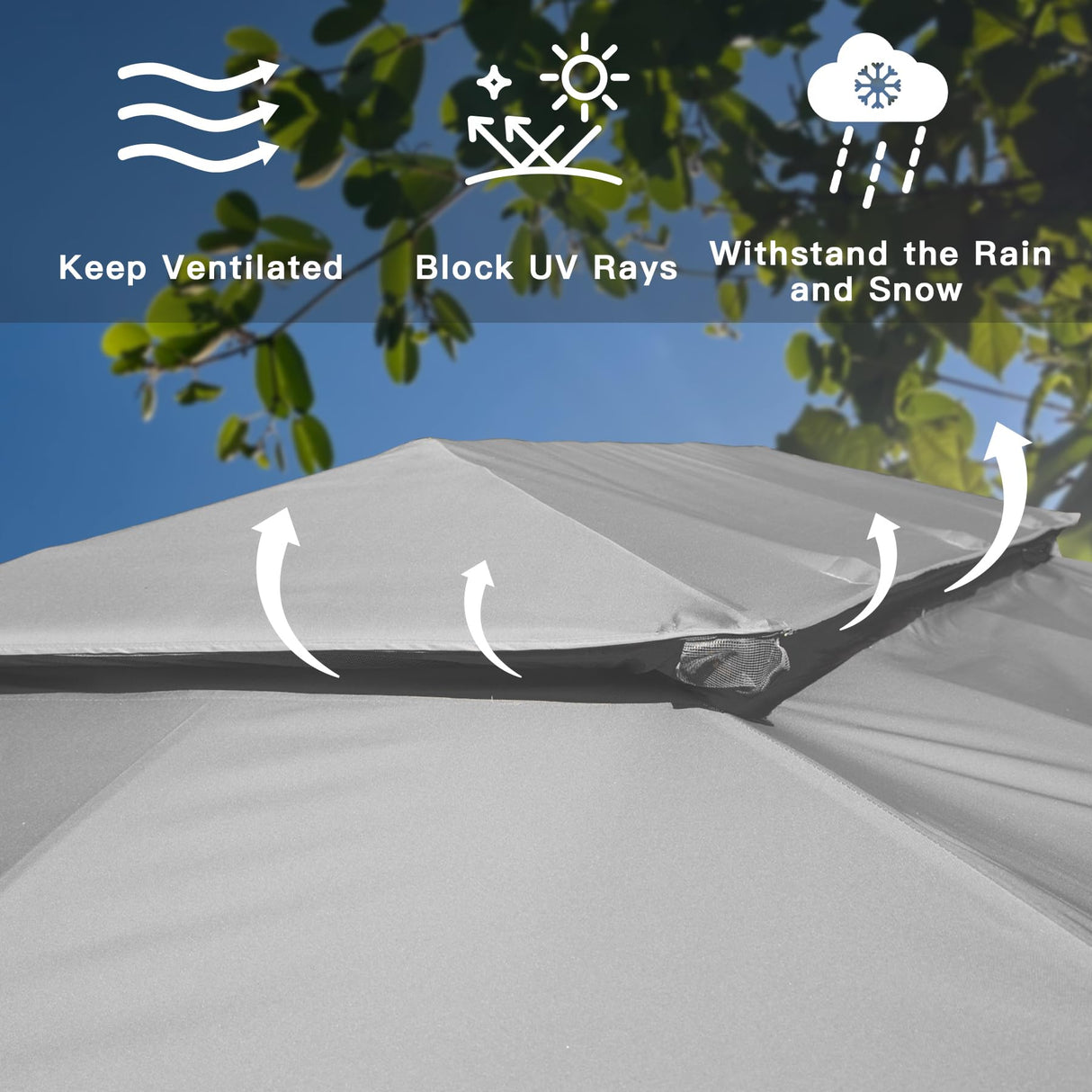 Domi 10'x14' Gazebo with Double Roof Soft Top, Patio Gazebo Canopy Tent, Upgraded 4’‘ Metal Frame for Deck Backyard Garden Lawns Gray domi outdoor living