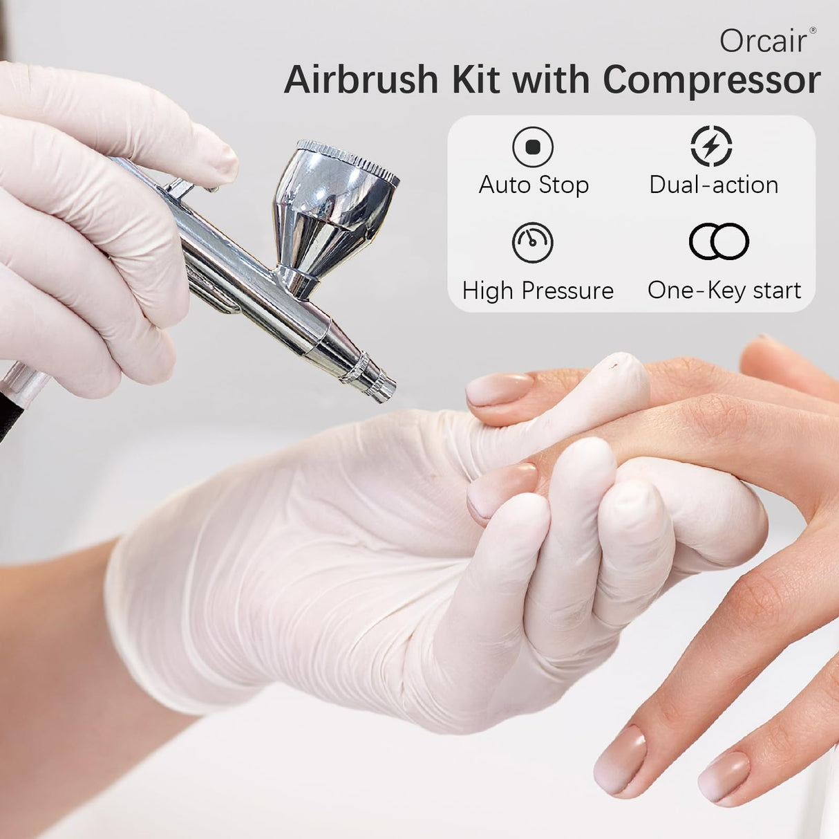Orcair Air Brush Kit with Compressor,40PSI High Pressure Compressor with Auto Stop,Dual Action Multi-Function Airbrush Compressor with Cleaning Kit for Painting,Craft Model,Nail Art,Makeup,Tattoo Orcair
