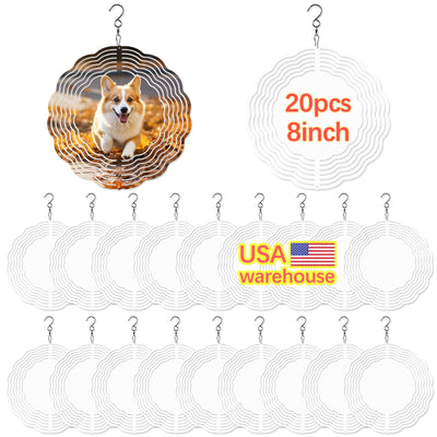 20 Pcs Sublimation Wind Spinner Blanks 8 Inch Bulk Aluminum Metal USA Warehouse Sublimation Blanks Product Outdoor Garden Decoration for Heat Press Transfer Sublimation Blank Wind Spinners DIY Gift