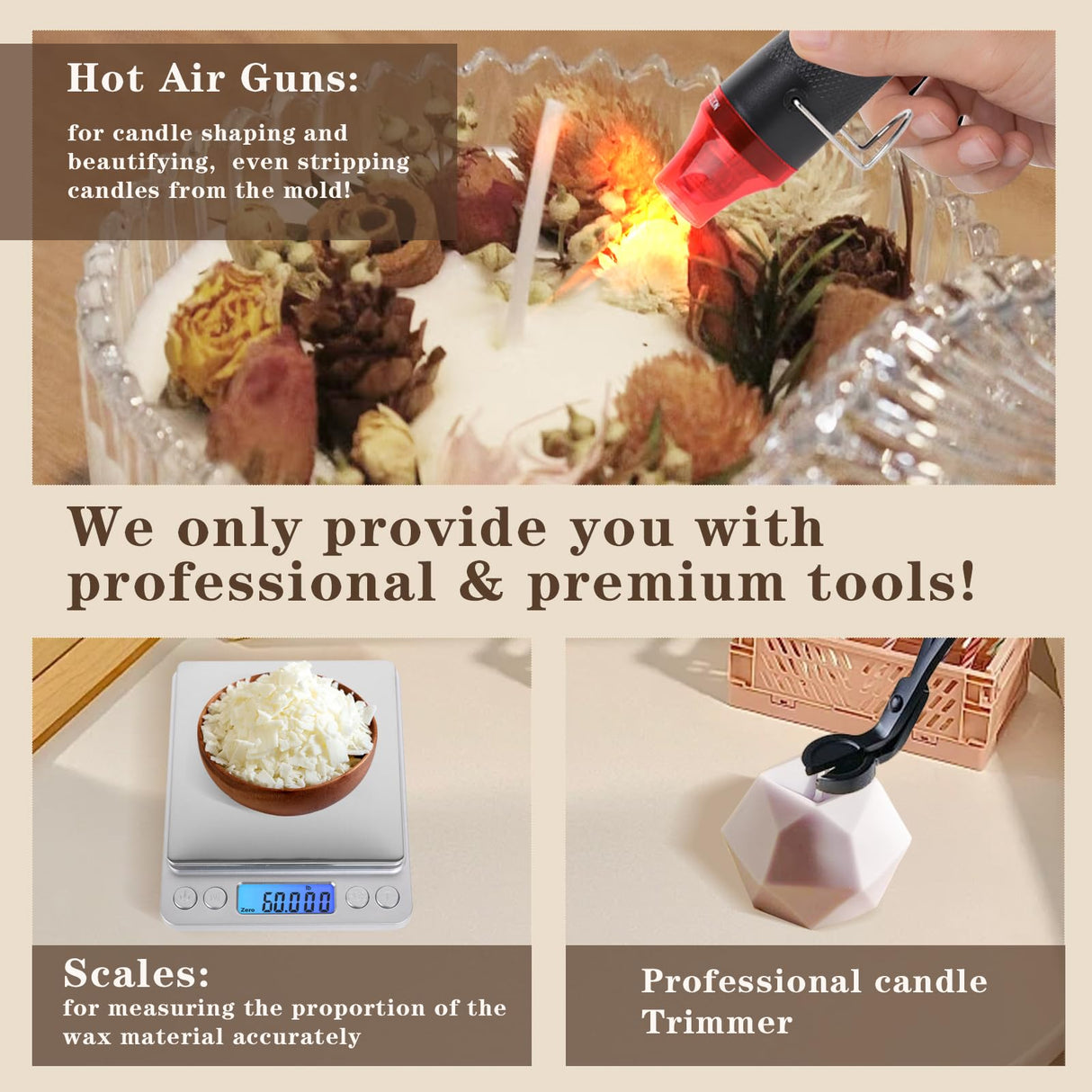 Hehinton Double Boiler Wax Melter Pot, Professional Water Heating Warming Pots for Candle Making, Candle Making Kit for Beginners, DIY Kit with Electronic Scale, Heat Gun, Thermometer, Candle Trimmer Hehinton